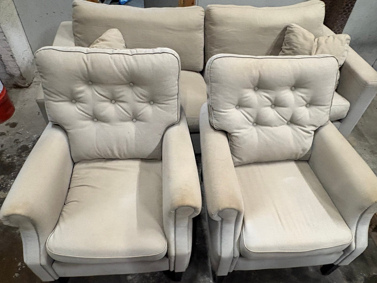 3-zits bank en 2 stoelen, Ophalen, Gebruikt, 100 tot 125 cm, Rechte bank