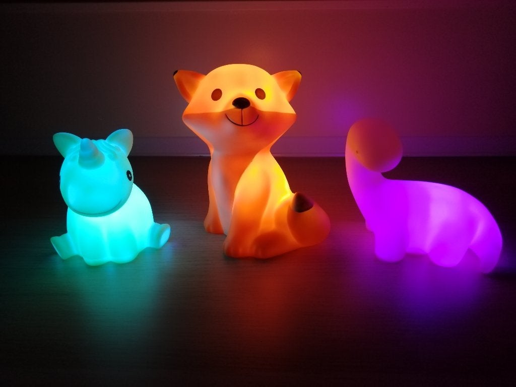 LED-lampje / Nachtlampje - Vos Dino Eenhoorn - Set van 3, Kinderen en Baby's, Verzenden, Zo goed als nieuw, Meerkleurig, Draadloos
