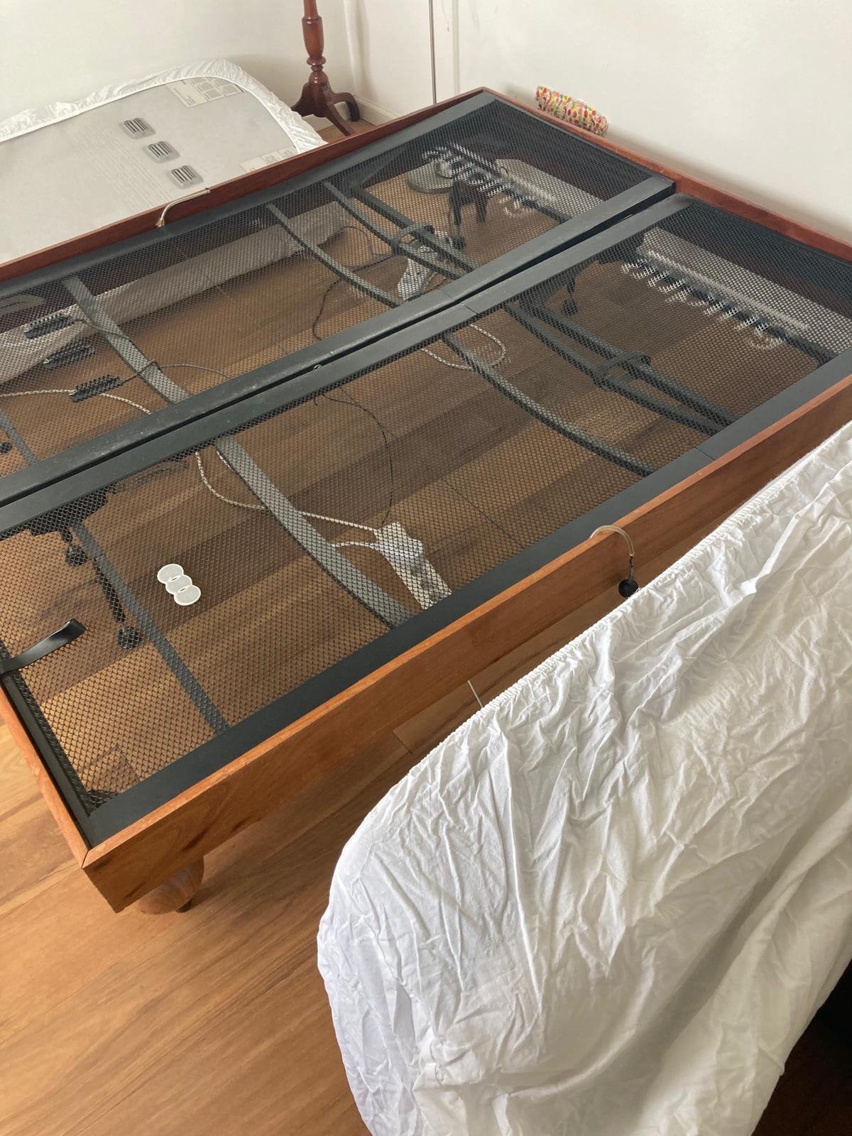 Mahoniehouten Bed-ombouw en Auping spiraal bed, Ophalen, Gebruikt, Tweepersoons, Regency