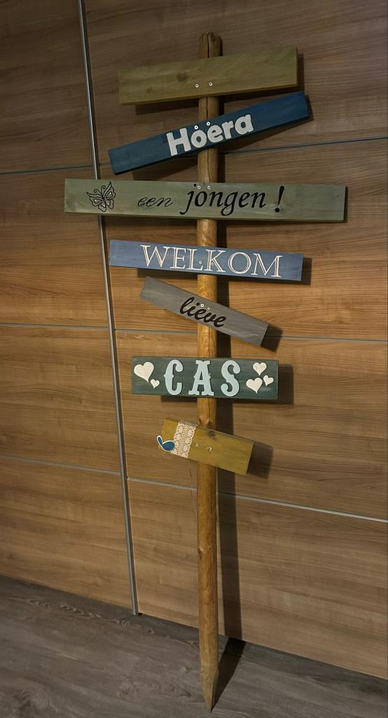 Origineel geboortebord op paal - Hoera een jongen!, Ophalen, Zo goed als nieuw, Geboortebord