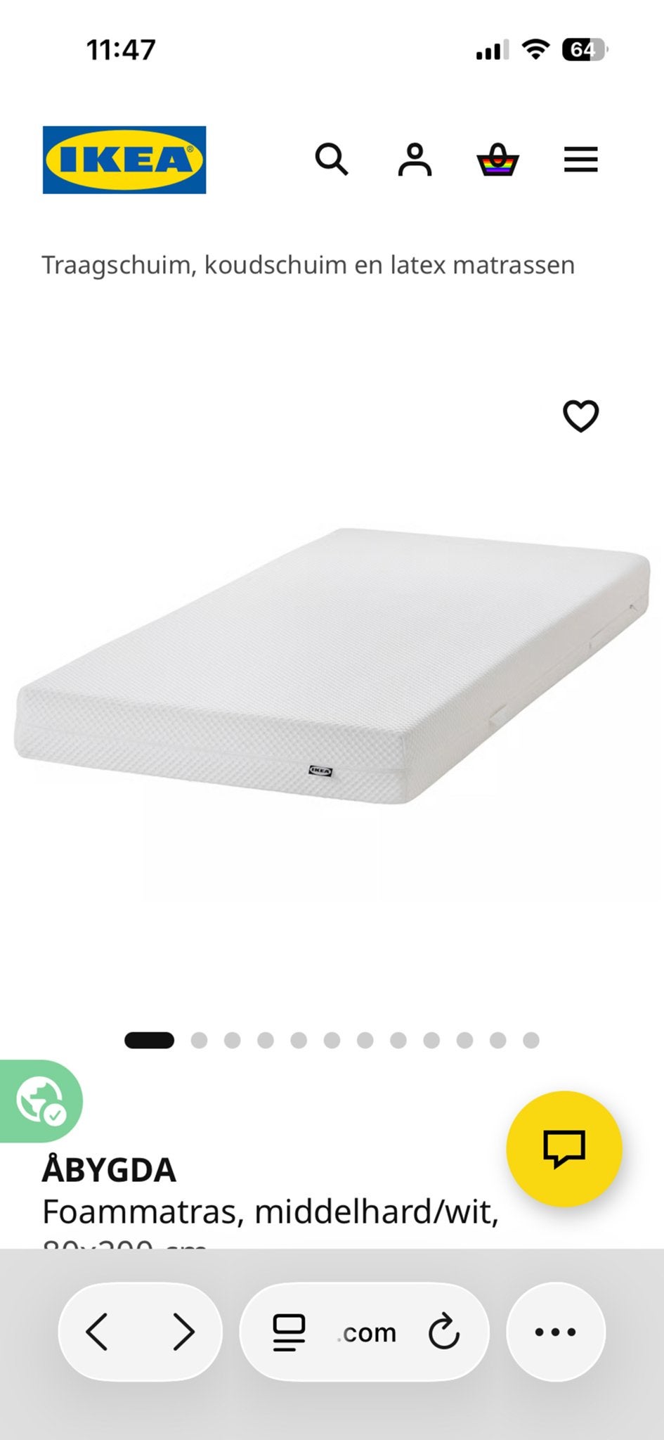 IKEA ÅBYGDA foam matras 80x200x16 cm, Ophalen, Eenpersoons, Zo goed als nieuw, 80 cm