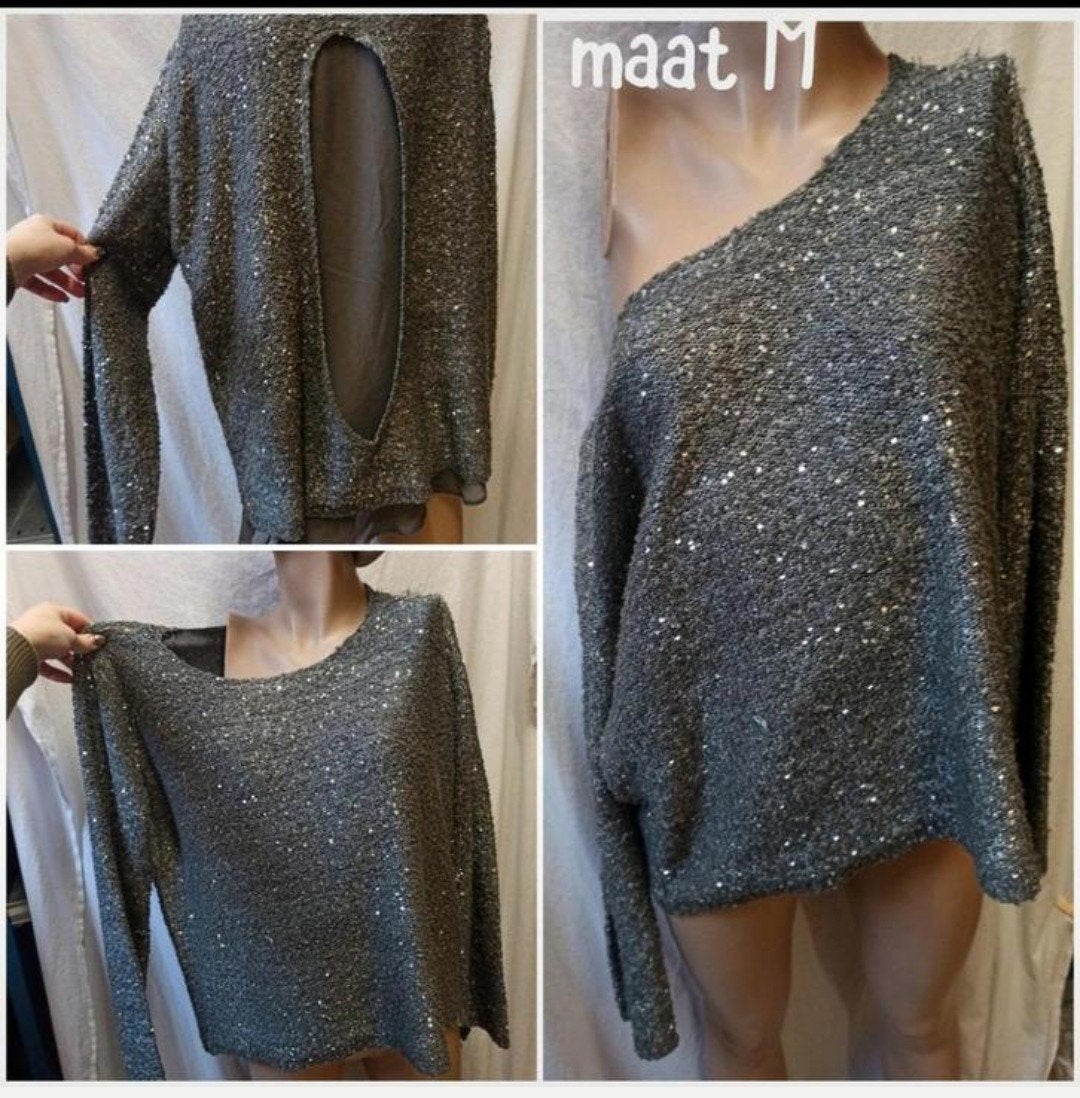 grijze glitter trui m, Ophalen of Verzenden, Zo goed als nieuw, Maat 42/44 (L), Grijs