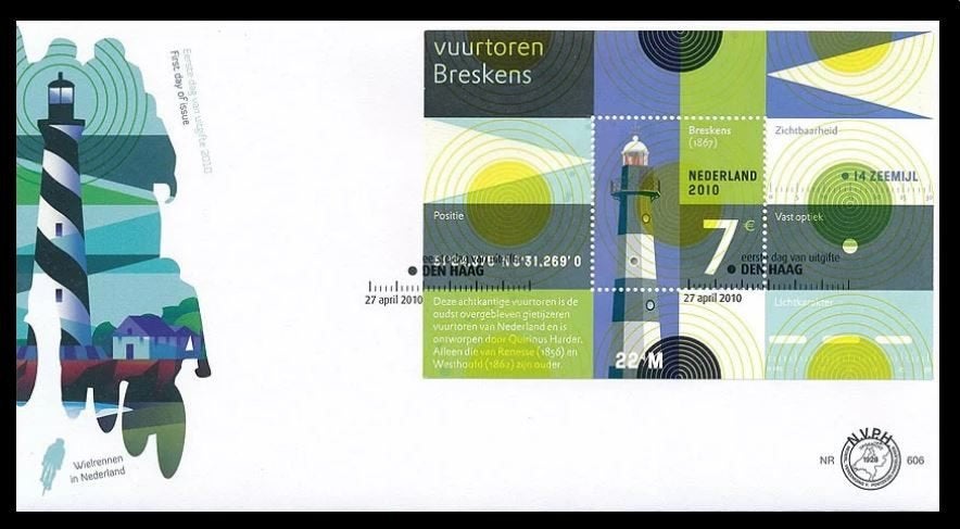 2010 Vuurtoren Breskens fdc E606 open klep, Verzenden, Gestempeld, Plaats of Gebouw
