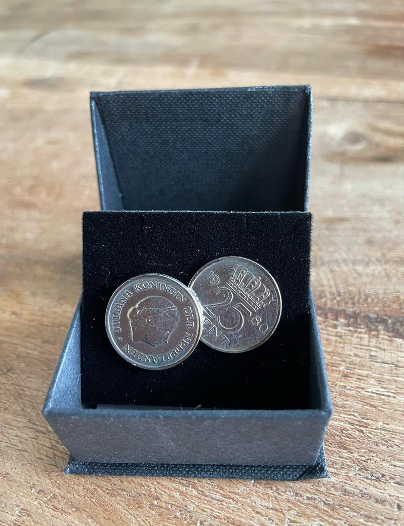 *NIEUW* Verzilverde manchetknopen met kwartje uit 1980, Ophalen of Verzenden, Nieuw, Overige materialen, Verzilverd