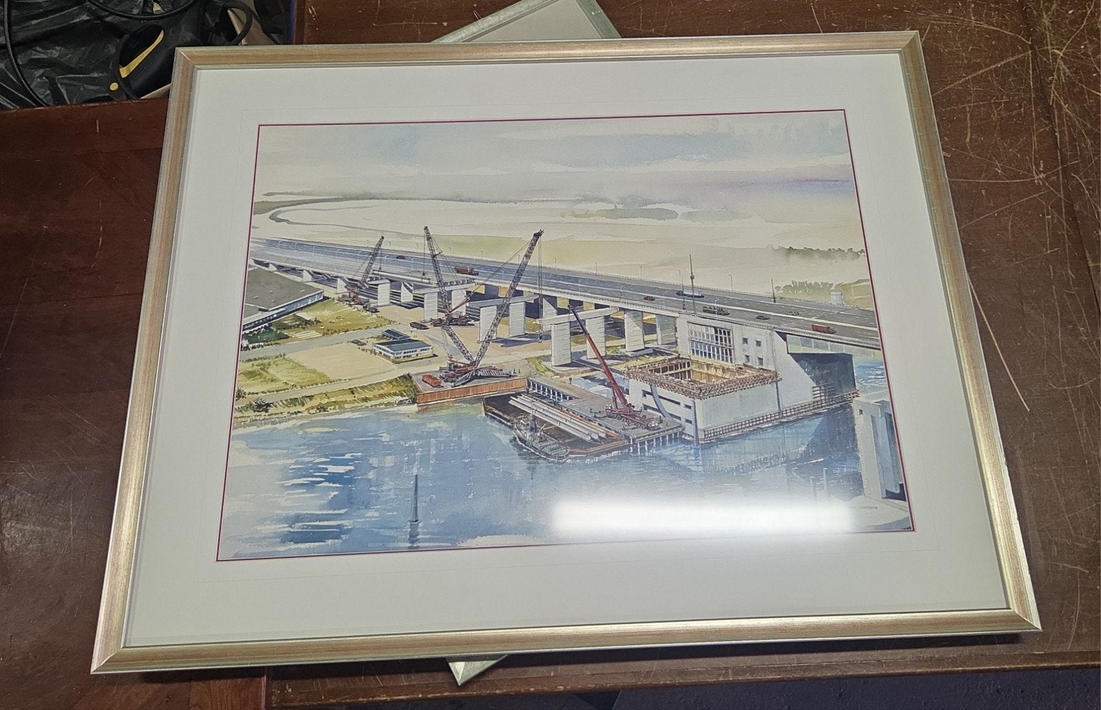 paul kerrebijn aquarel brug, Antiek en Kunst, Kunst | Schilderijen | Modern, Ophalen, Aquarel, Voertuigen