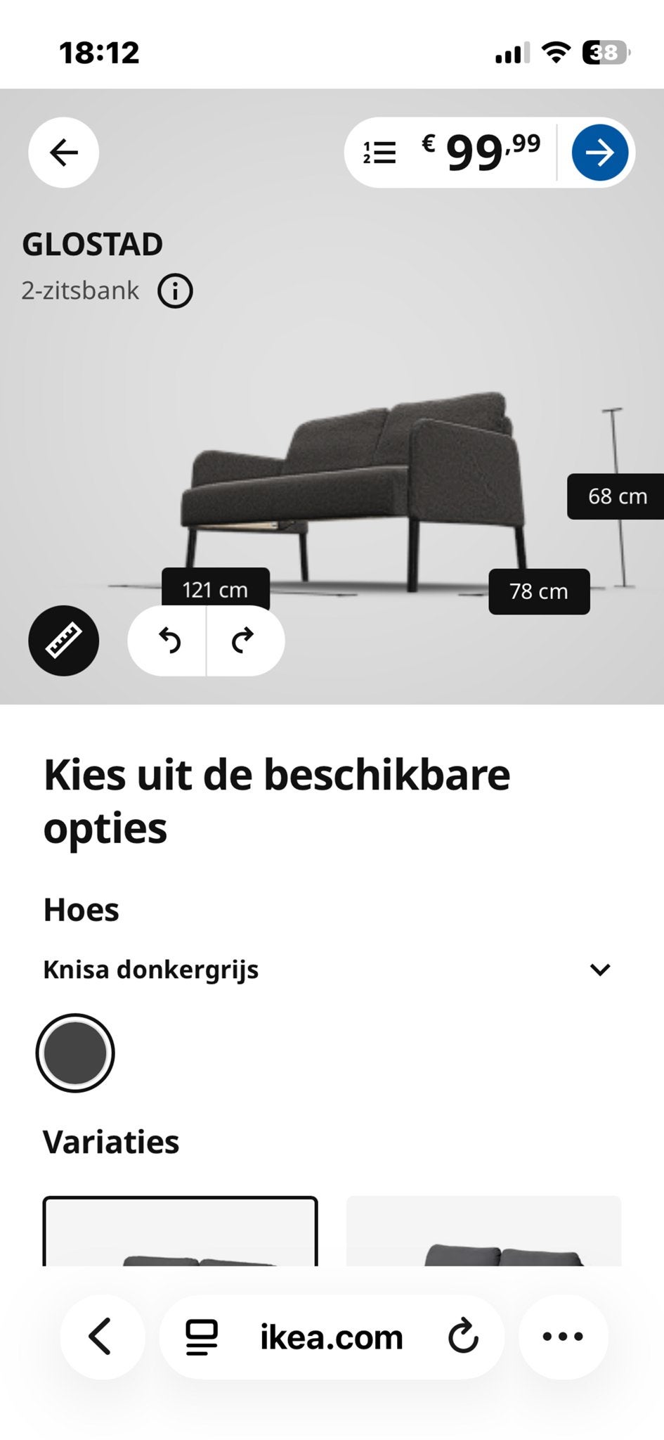 IKEA Glostad 2-zitsbank Blauw - Ideaal voor studentenkamer, Ophalen, Gebruikt, Tweepersoons, 75 tot 100 cm