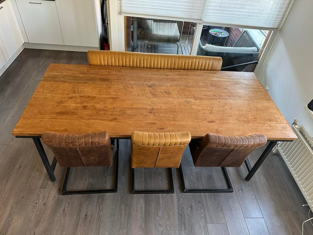Eetkamerstoelen set 6, 3 stoelen 1 bank voor 3 personen, Ophalen, 200 cm of meer, 50 tot 100 cm, Zo goed als nieuw