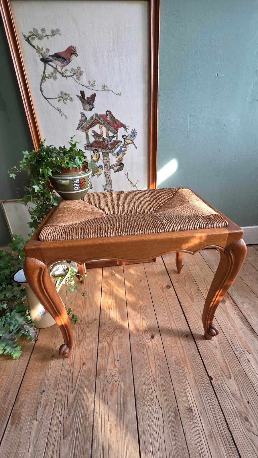 Lucky Vintage MCM kruk of voetenbankje biezen  zitting, Ophalen, Minder dan 50 cm, ., Vintage