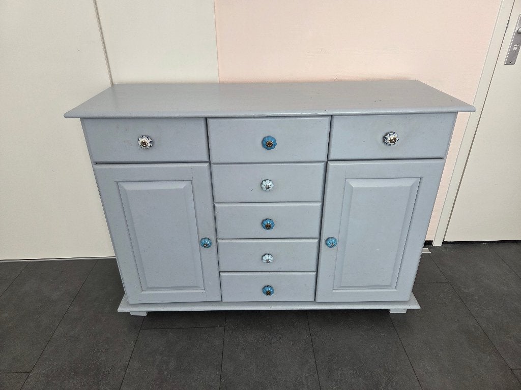 Kast dressoir babyblauw, Ophalen, Met plank(en), Gebruikt, 100 tot 150 cm