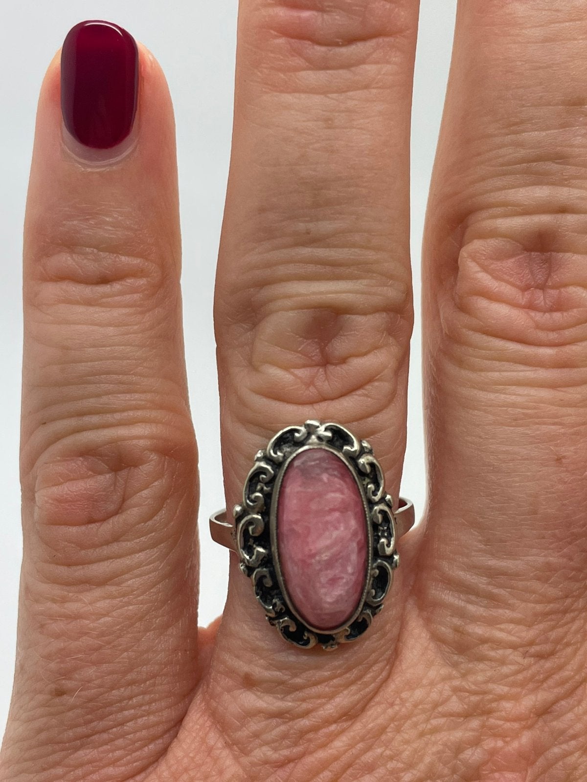 F953 Prachtige zilveren ring roze edelsteen maat 18,5, Ophalen of Verzenden, Zilver, Ring, Met edelsteen
