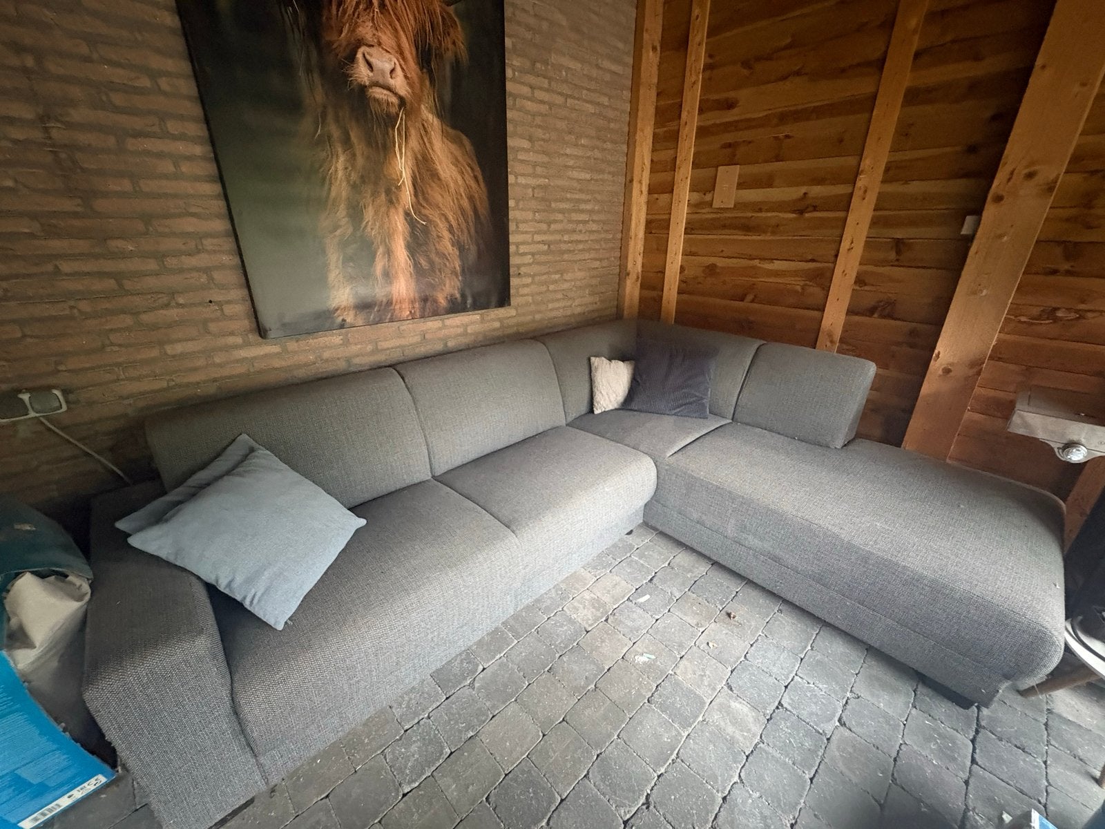 Comfortabele Hoekbank voor 4 Personen - Grijs Stof, Huis en Inrichting, Banken | Bankstellen, Ophalen, 250 tot 300 cm, Gebruikt