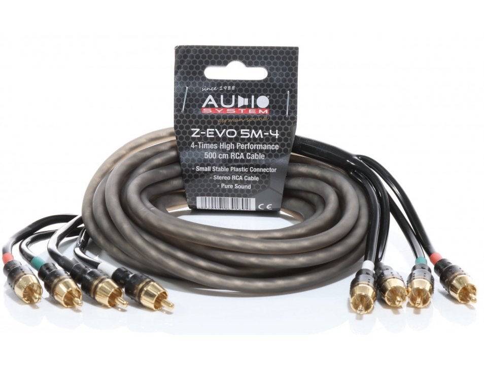 Audio System Z-EVO 5M-4 RCA 4 kanaals 5 Meter Tulpkabel, Info@optimount.nl, Nieuw, Ophalen of Verzenden, Anholtseweg 48A 7091 HB DINXPERLO