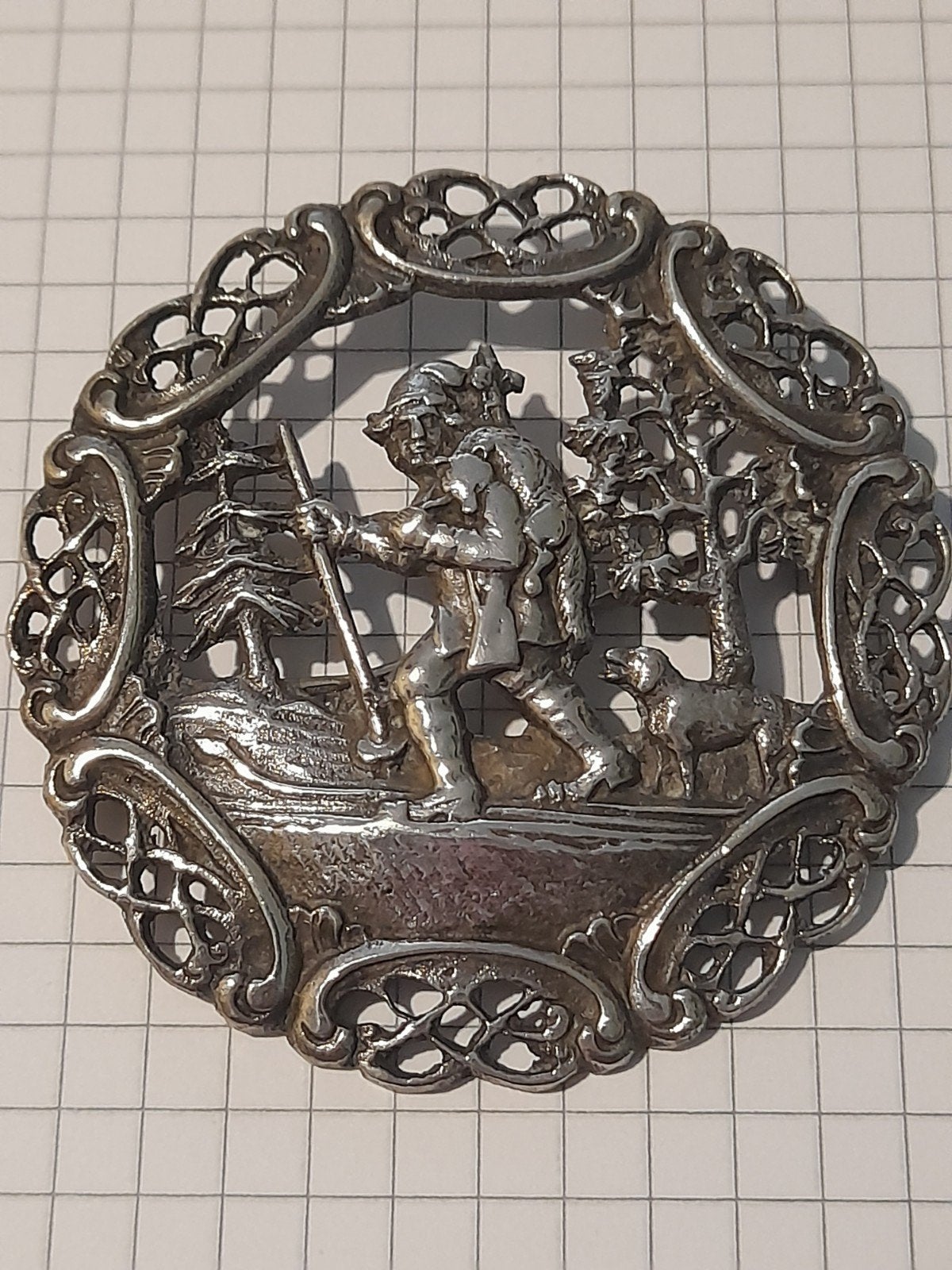 Antieke Noorse Zilveren Broche N.M. THUNE JAAR 1857, 4 tot 7 cm, Gebruikt, Ophalen of Verzenden, Zilver