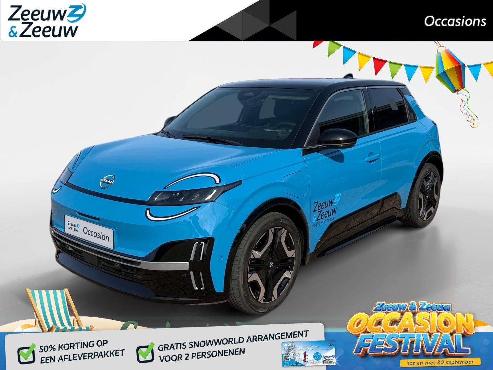 Nissan Micra EVOLVE 52 kWh *Navi+Camera*Winter Pack*Harman K, 150 pk, Blauw, Leder en Stof, Origineel Nederlands