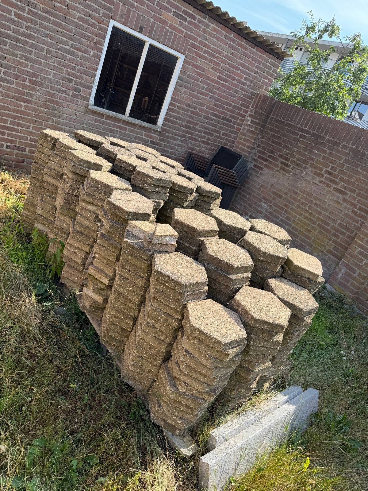 Zeshoekige terrastegels/klinkers, Tuin en Terras, Tegels en Klinkers, Ophalen, Gebruikt, 10 m² of meer, Beton