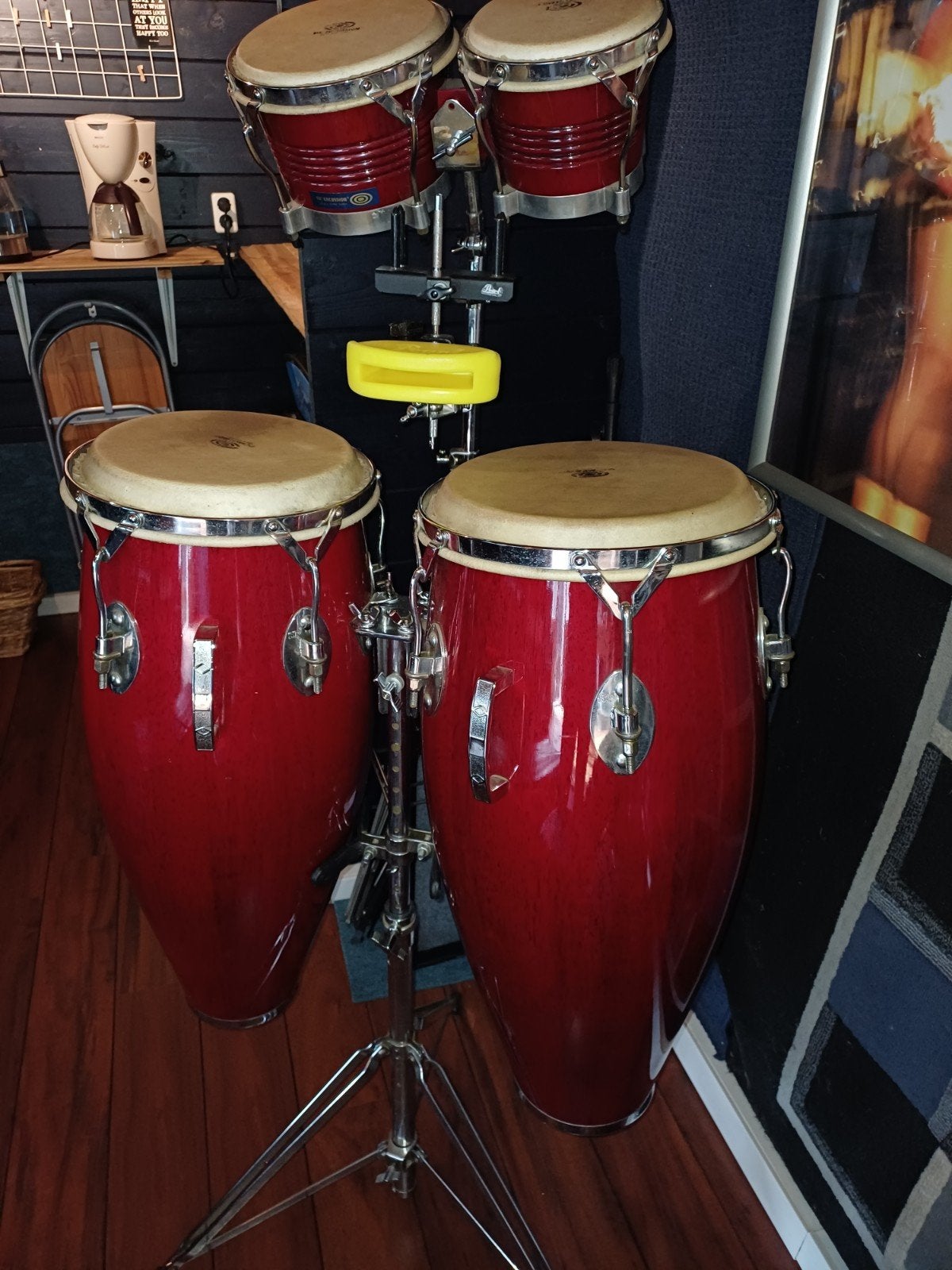 Bongo's en conga's met standaard, woodblock en tamboerijn, Ophalen, Gebruikt, Overige merken