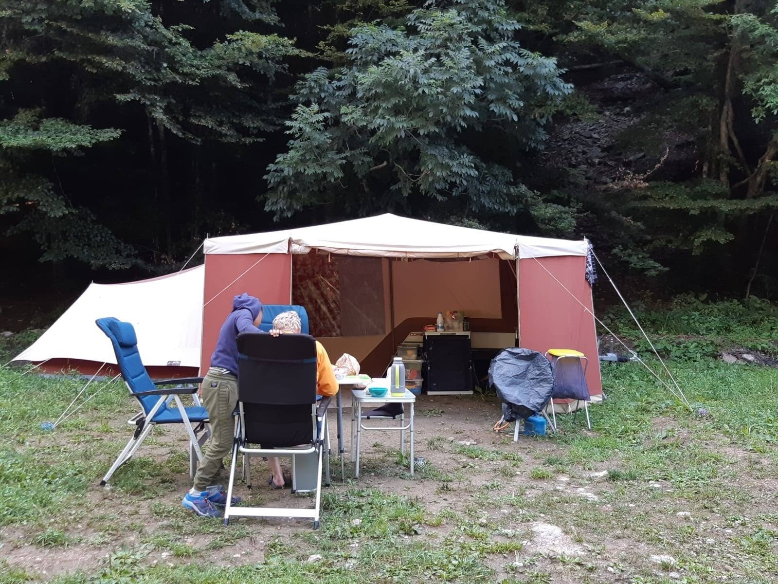 Unieke Combi-Camp Easy met De Waard tent (slechts 10x), Caravans en Kamperen, Tenten, Ophalen, Gebruikt, Tot en met 4
