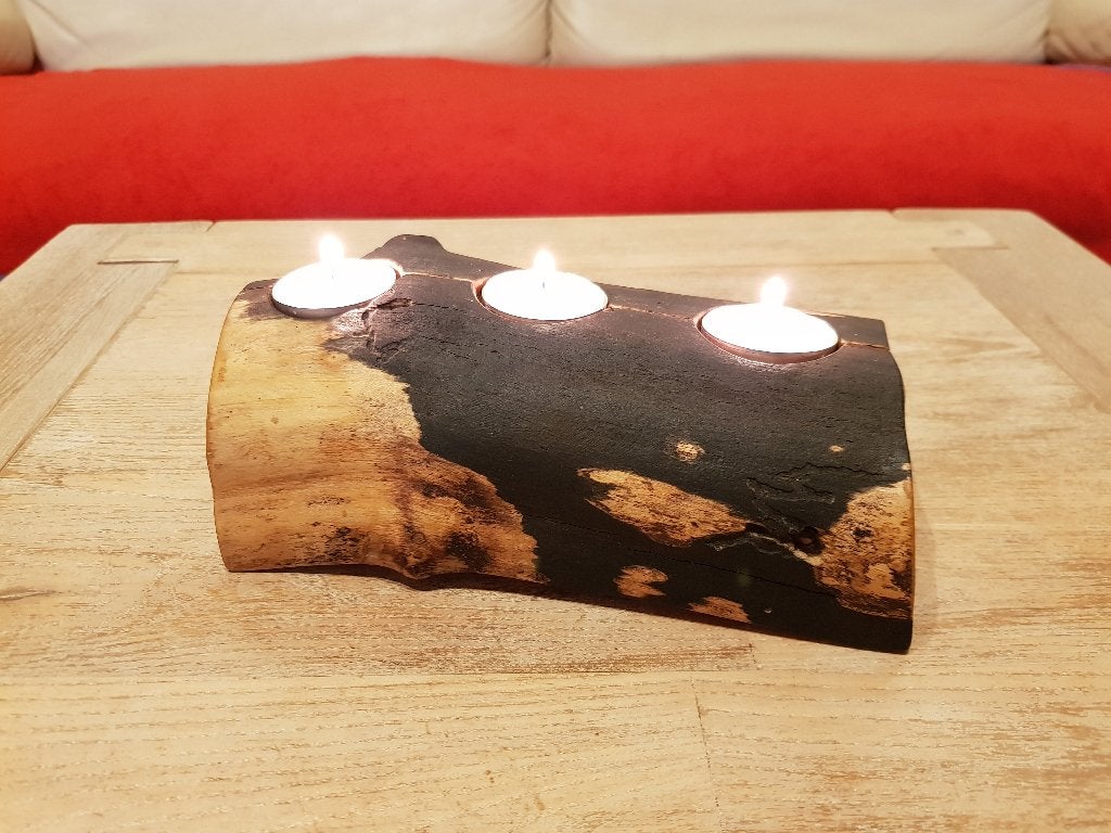 WaxineLichtHouder Boomstammetje voor de WINTERAVOND! =No.3, Huis en Inrichting, Woonaccessoires | Kandelaars en Kaarsen, Bruin