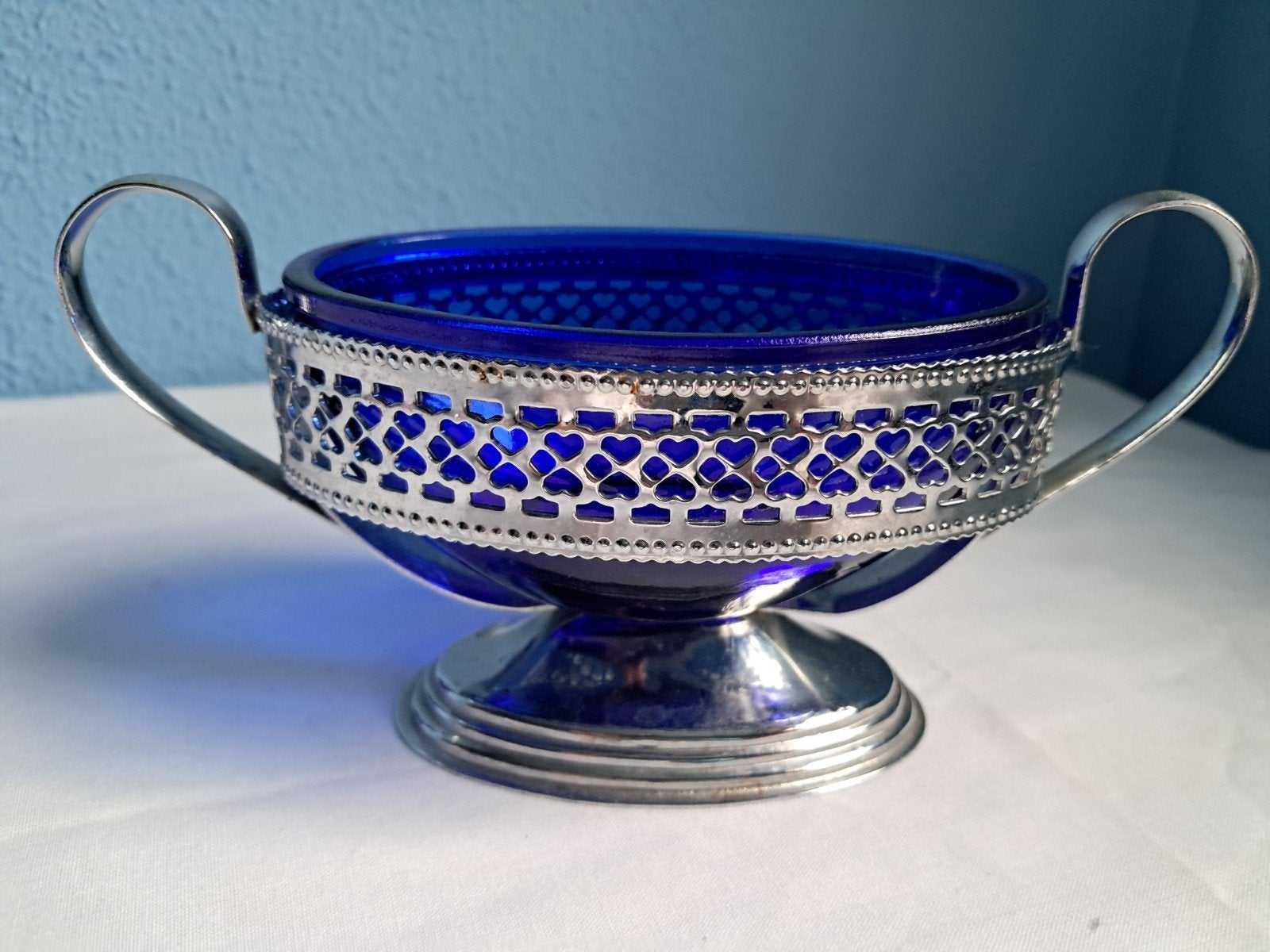 Vintage kobaltblauwe glazen suikerpot of jampot., Antiek en Kunst, Ophalen of Verzenden