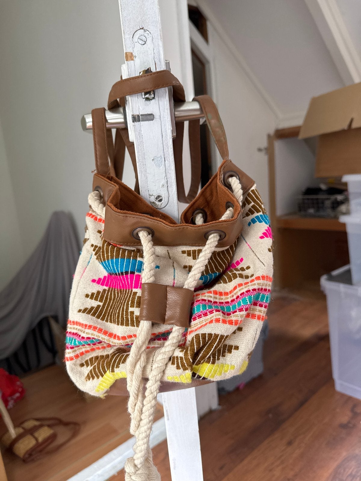 Boho schoudertasje met etnische print, Ophalen of Verzenden, Gebruikt, Overige kleuren, Schoudertasje