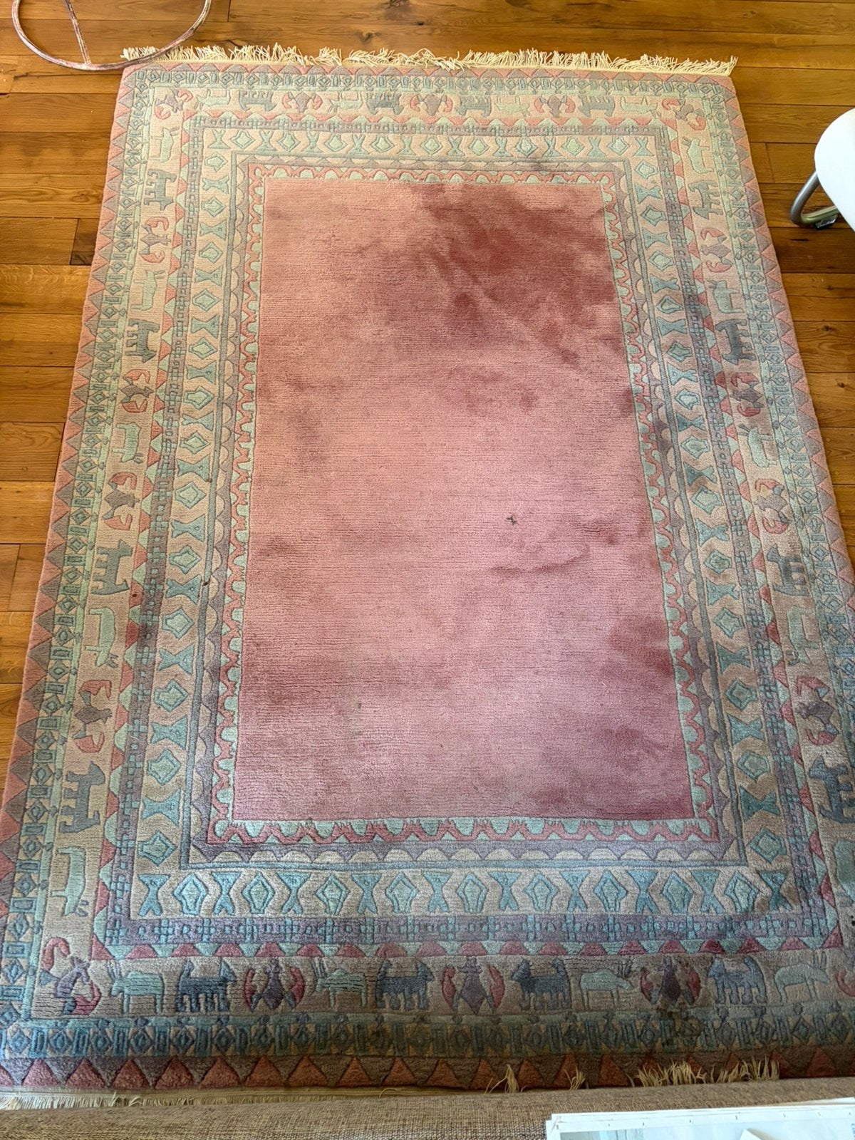 Mooi gemaakt dik tapijt in de kleuren roze en blauw ., Ophalen, Gebruikt, 150 tot 200 cm, 200 cm of meer