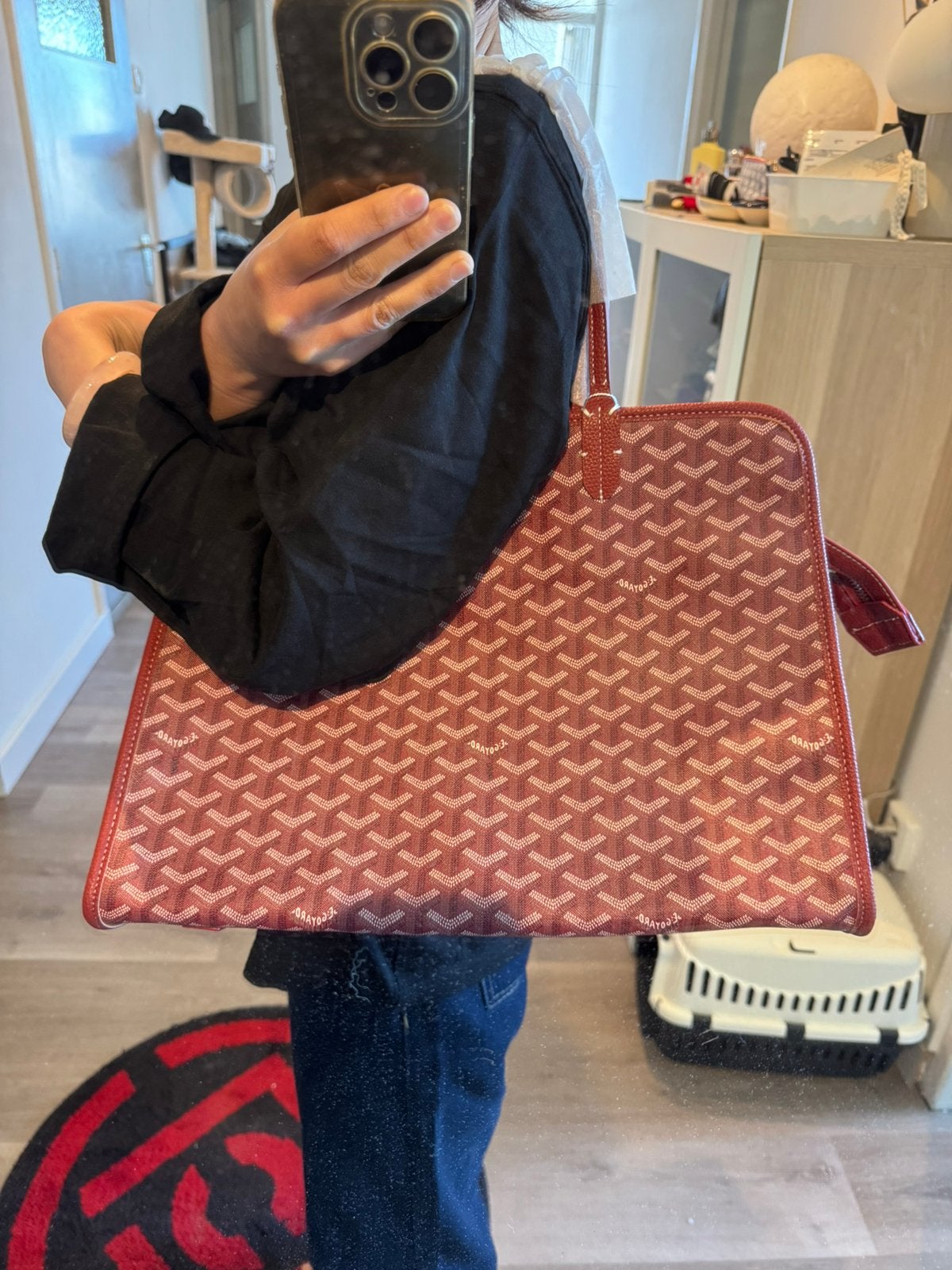 Goyard Bag Burgundy Hardy Large Canvas Tote Bag, Ophalen of Verzenden, Nieuw, Rood, Shopper