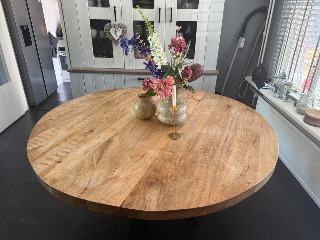 Mango houten eettafel, Huis en Inrichting, Tafels | Eettafels, Ophalen, 150 tot 200 cm, Rond, Zo goed als nieuw