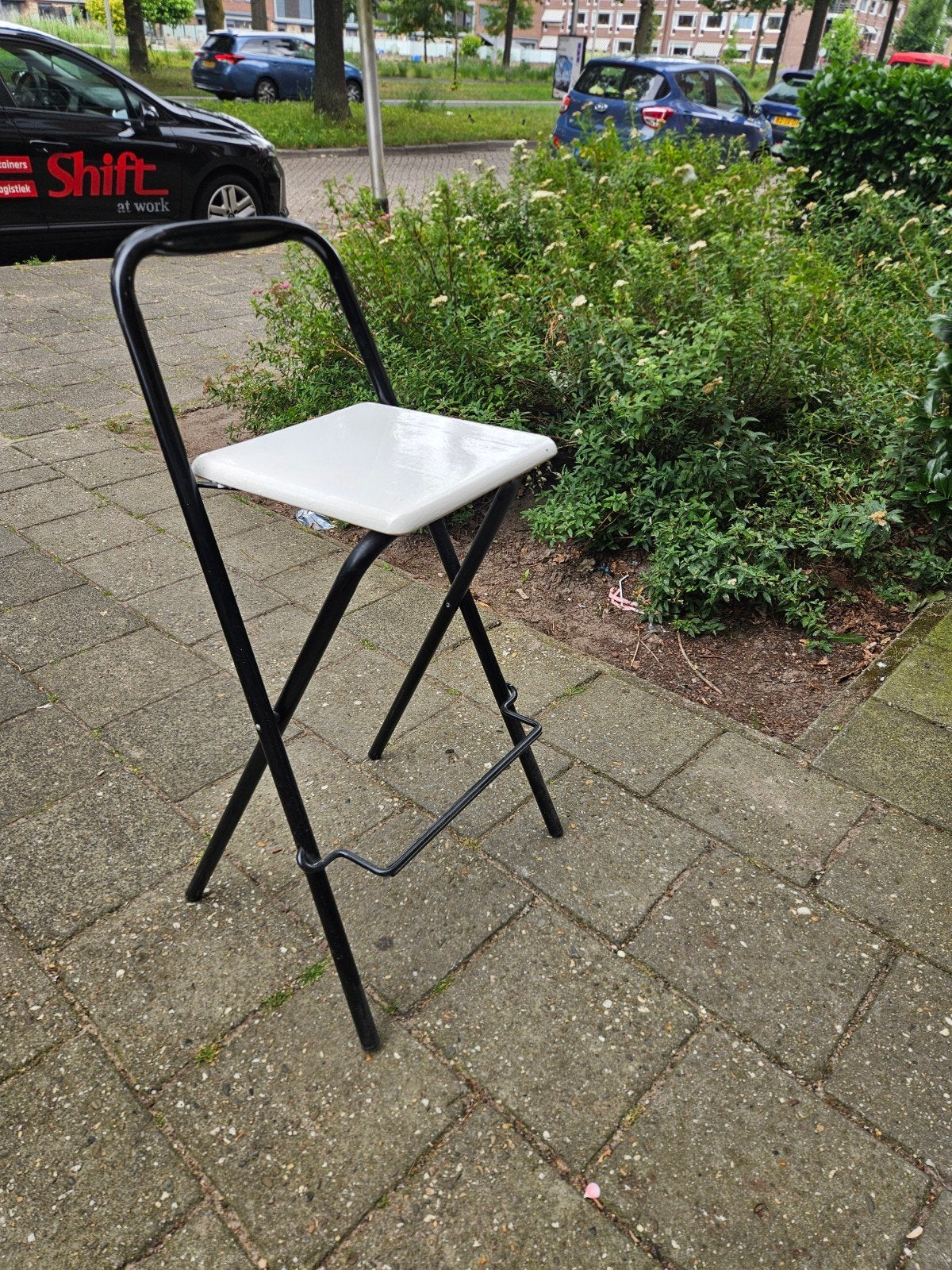4 x Opvouwbare barkruk met rugleuning, Ophalen, Gebruikt, Met voetsteun, Metaal