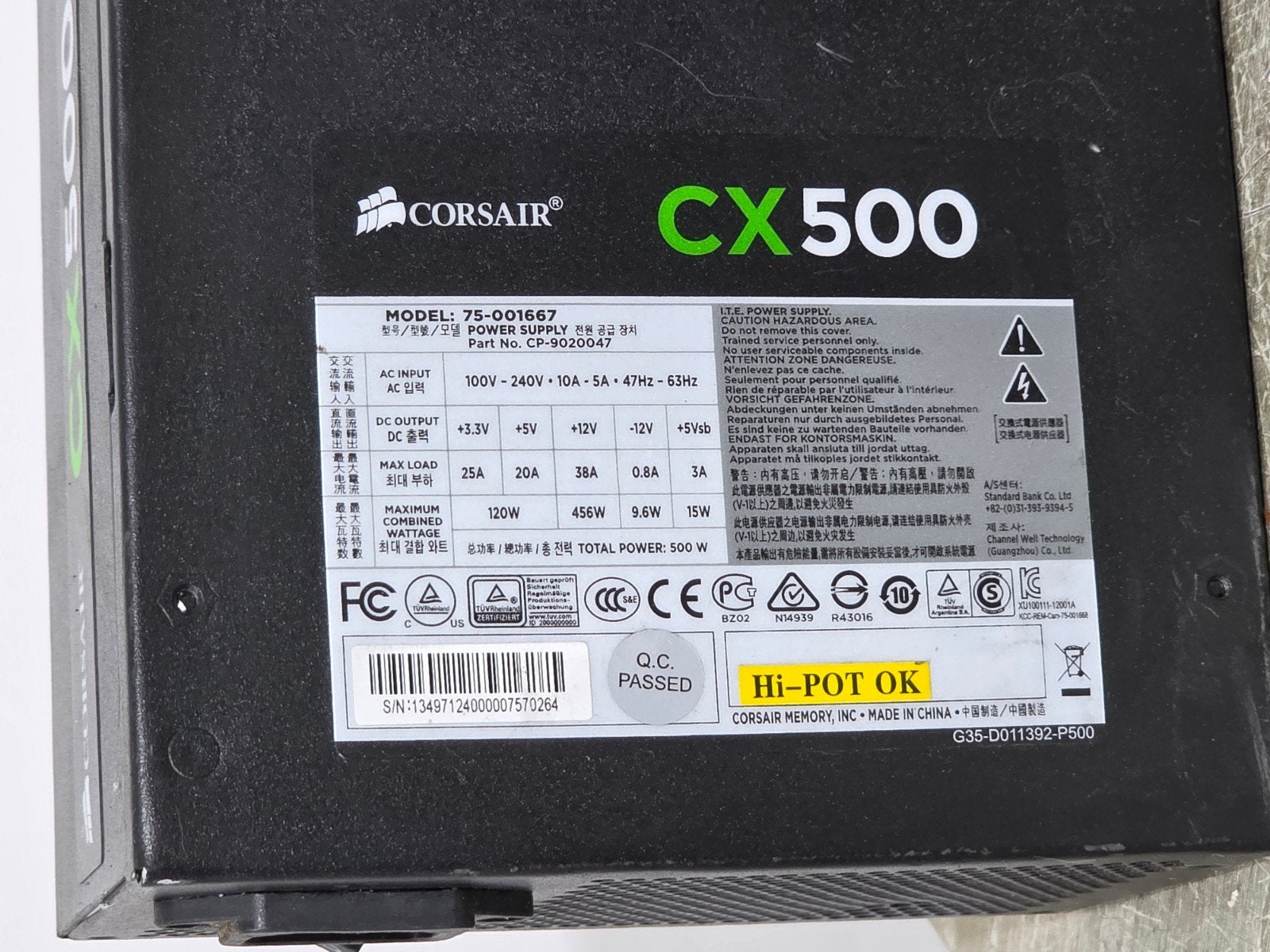 Corsair 500w max voeding psu power supply cx500  75-001667, Gebruikt, ., Ophalen of Verzenden, .