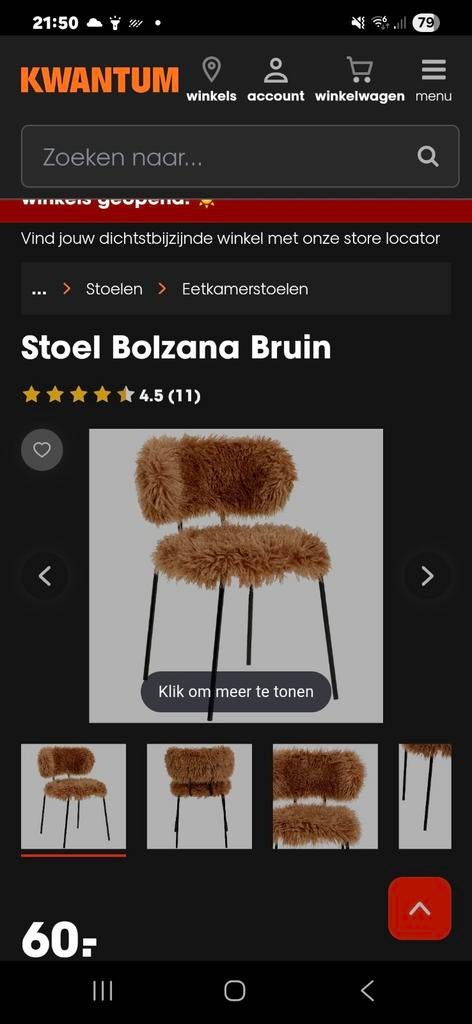 Stoel Bolzana Gezocht fluffy stoel, Huis en Inrichting, Stoelen, Modern, Comfortabel, Bruin, Ophalen of Verzenden, Zo goed als nieuw