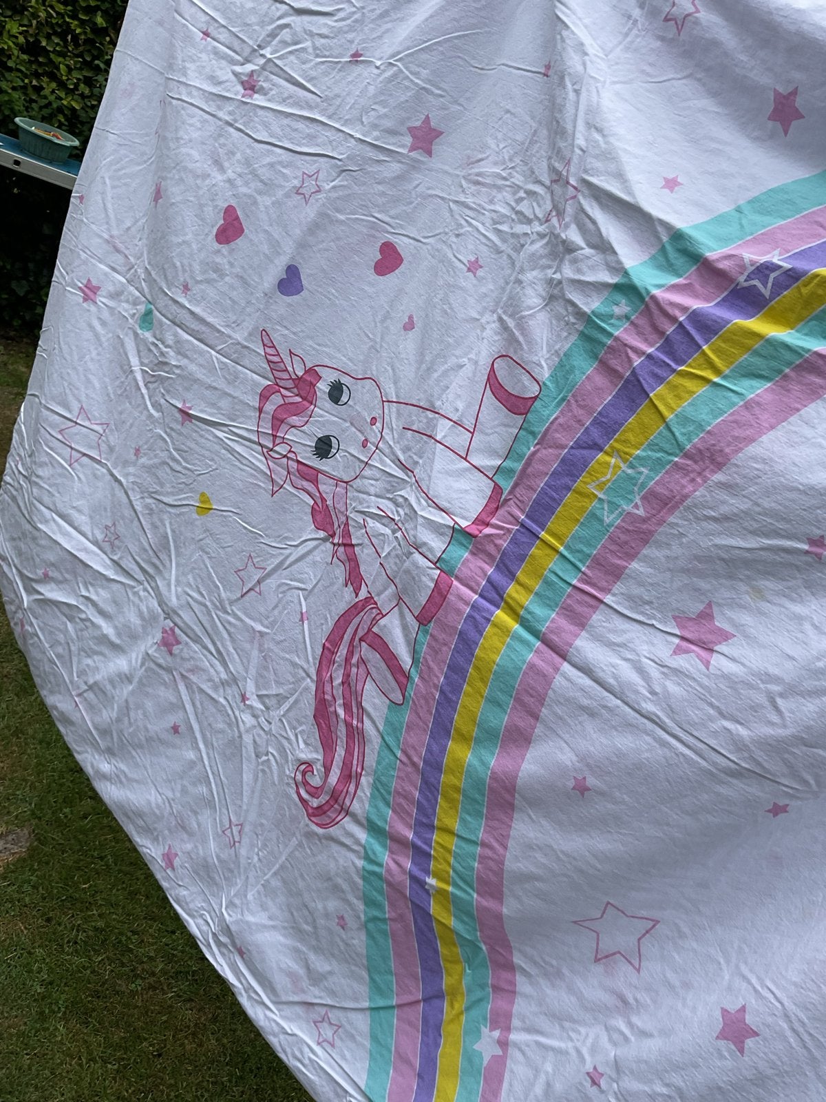 Eenpersoons dekbedovertrek Unicorn met regenboog, Gebruikt, Ophalen of Verzenden, Wasbaar, Meerkleurig