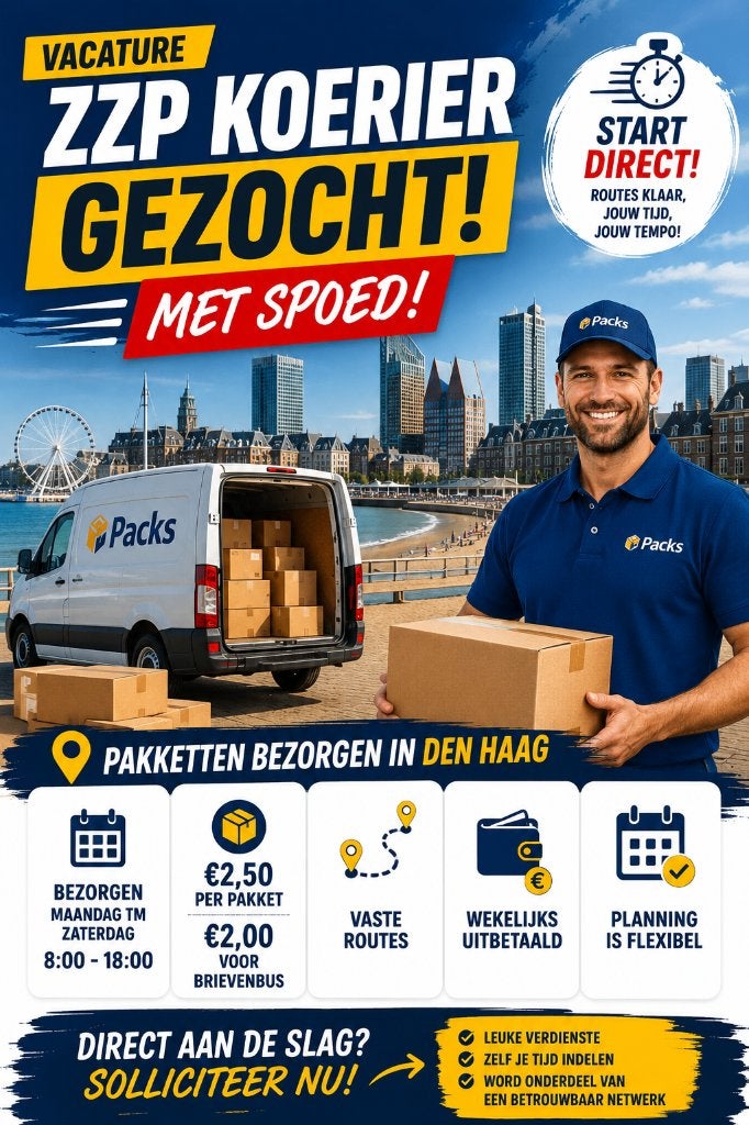 GEZOCHT MET SPOED - ZZP KOERIER, 33 - 40 uur, Overige niveaus, Vanaf 1 jaar, Freelance of Uitzendbasis