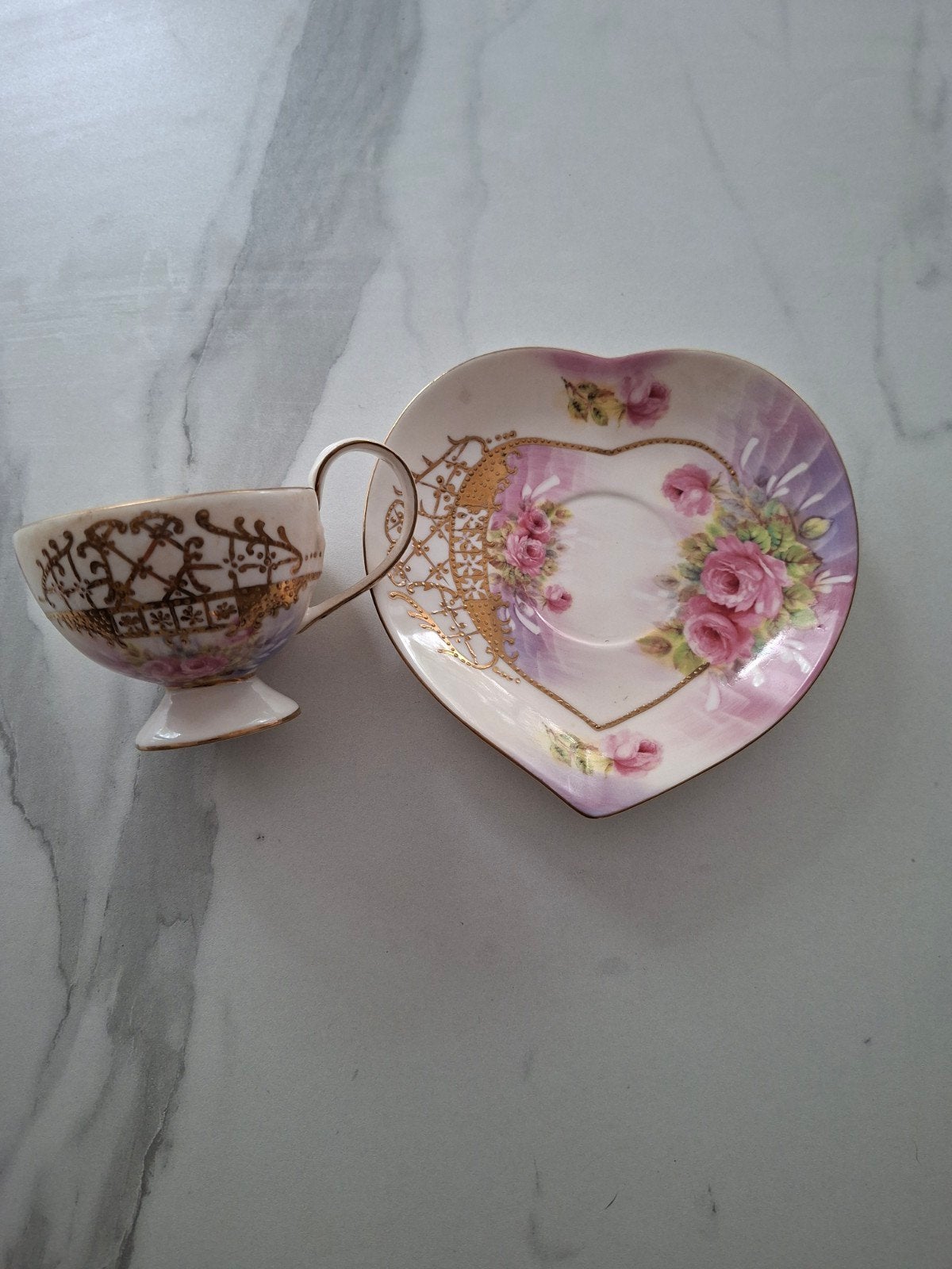 Vintage Meander BV Theekopje met Schotel - Hartvormig, Ophalen