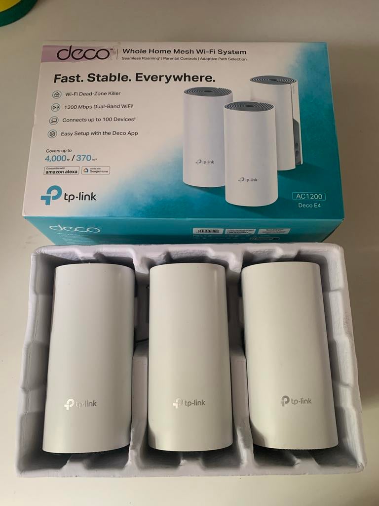TP-Link Deco E4 AC1200 Whole Home Mesh Wi-Fi Systeem (3-pack, Computers en Software, Routers en Modems, Zo goed als nieuw, Router