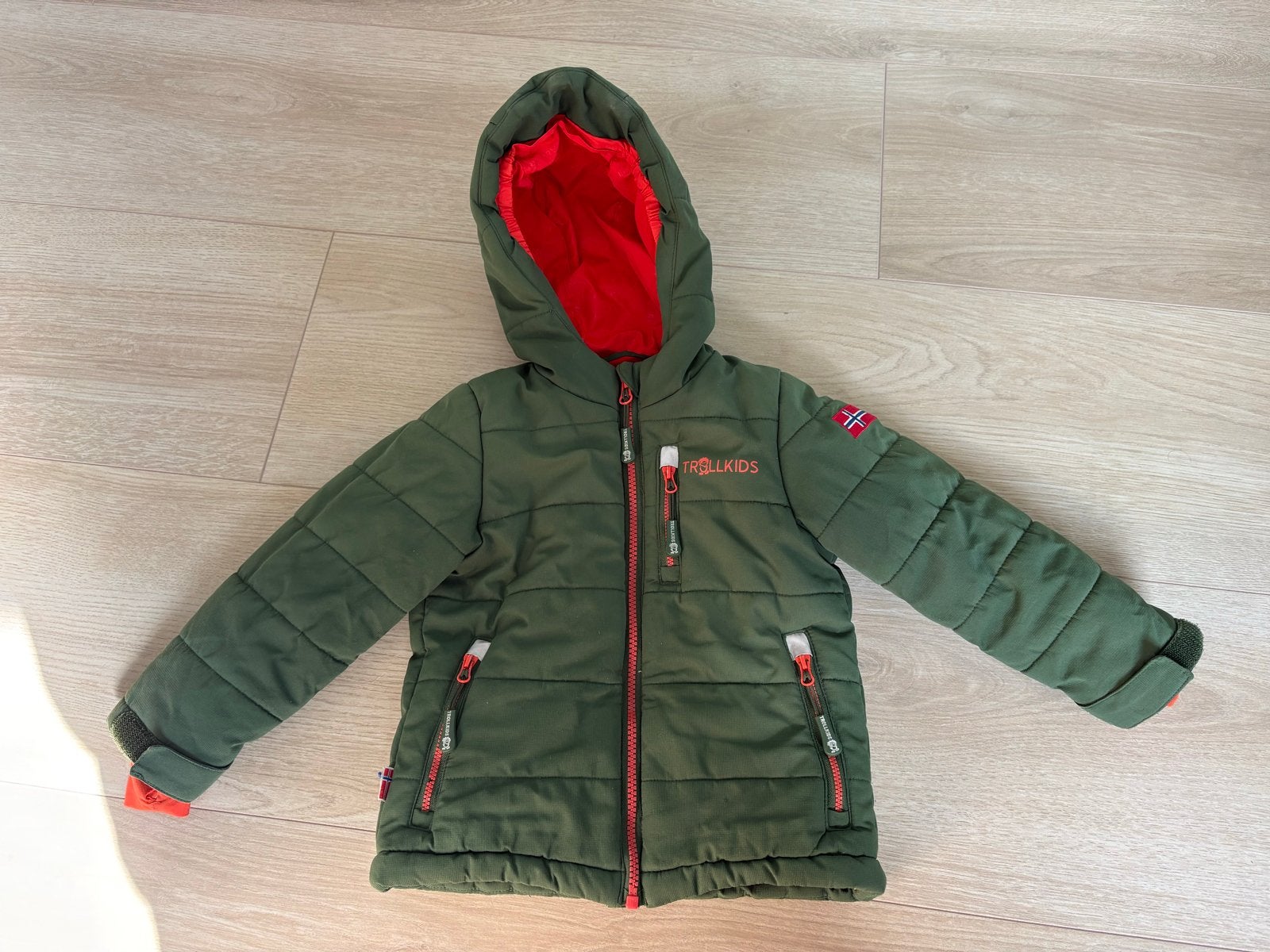 Trollkids winterjas groen/oranje (maat 98), Ophalen, Gebruikt, Jongen of Meisje