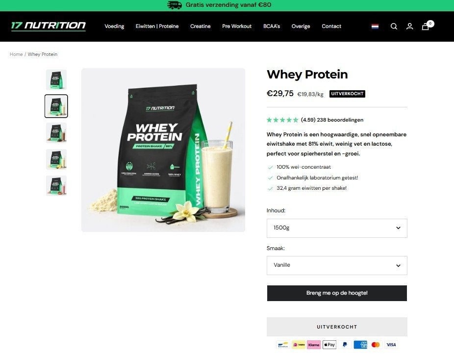 17 Nutriton Whey Protein 1,5 kg NIEUW!, Ophalen of Verzenden, Nieuw, Poeder of Drank