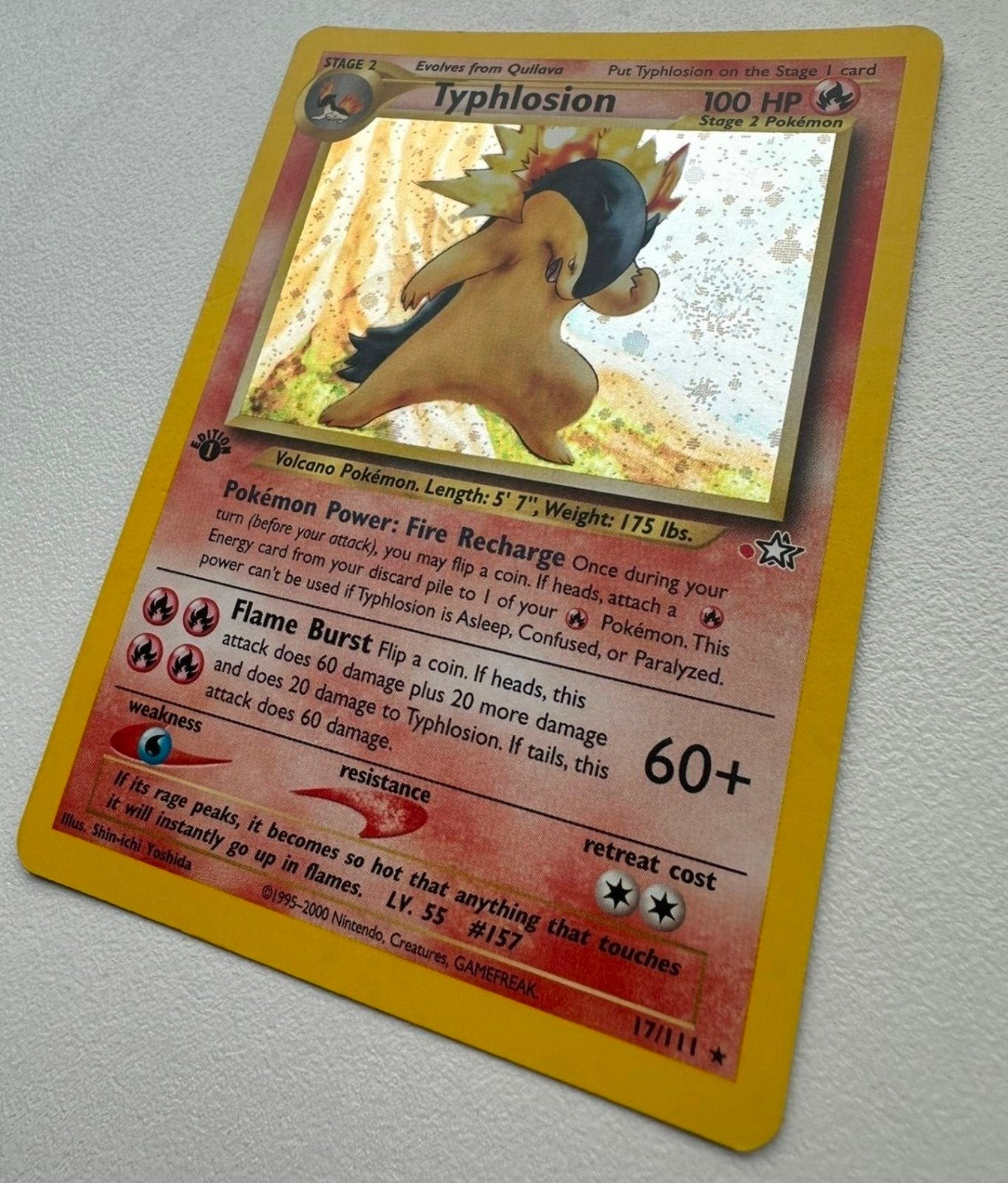 Typhlosion 1st edition RED DOT ERROR exclusief + swirl, Ophalen, Zo goed als nieuw, Losse kaart