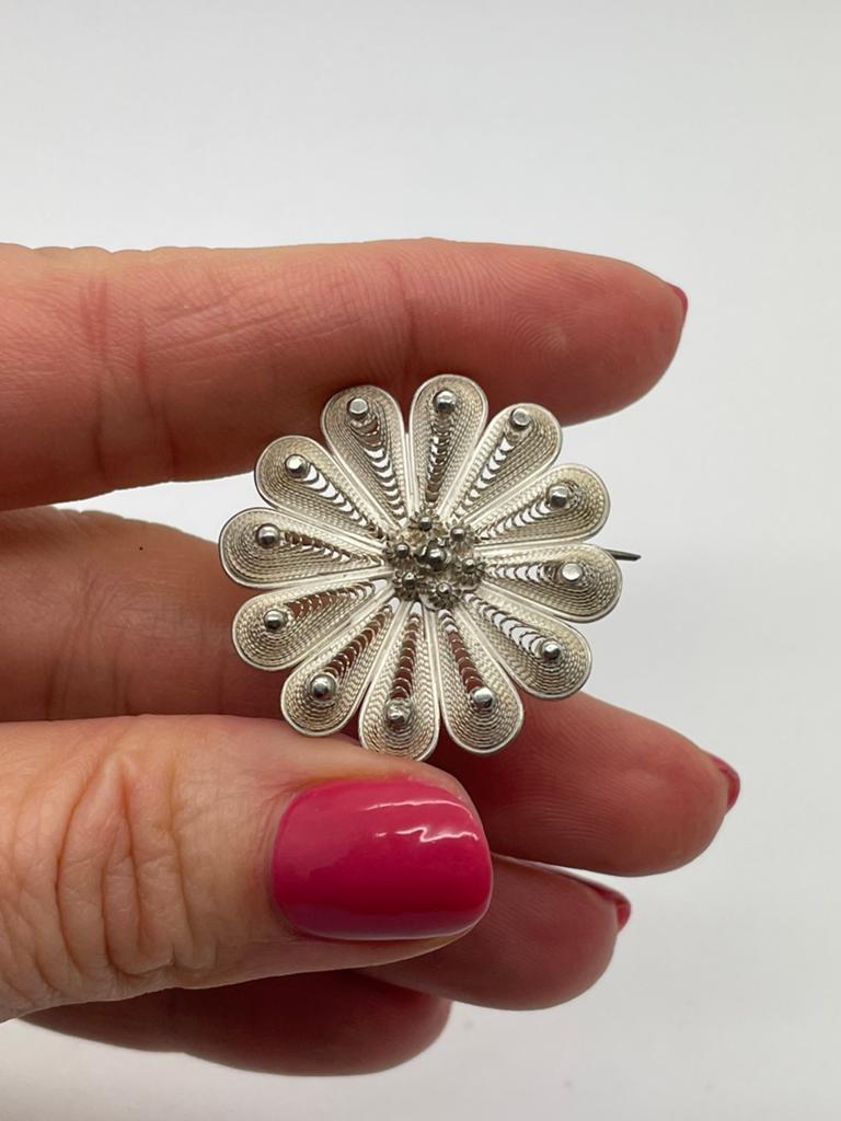 D990 Prachtige zilveren broche / hanger bloem, Sieraden, Tassen en Uiterlijk, Antieke sieraden, Ophalen of Verzenden, Zilver, Overige typen