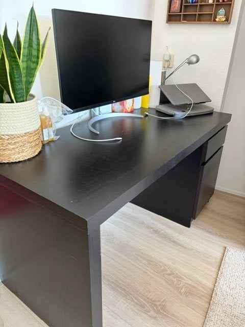 Zwart bureau met ladeblok, Ophalen, Zwart, Gebruikt, IKEA