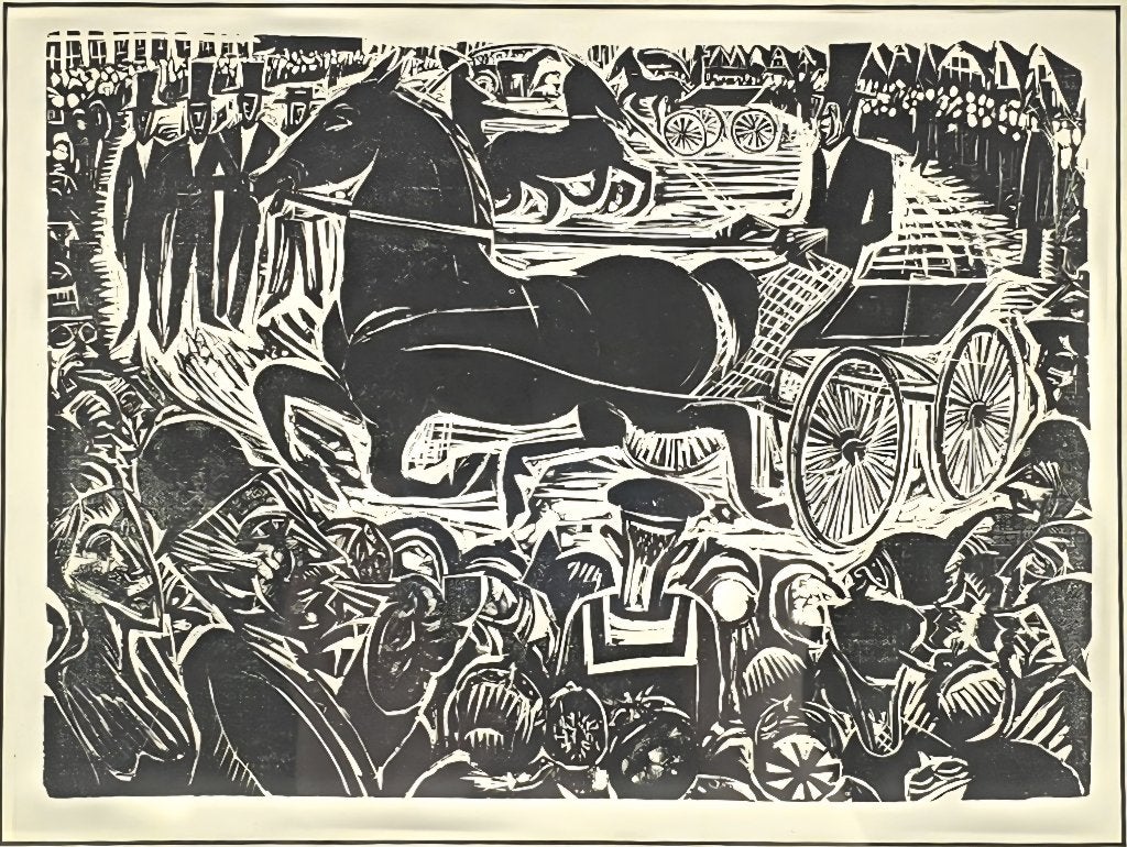 1054. Houtsnede Johan Dijkstra - "Concours Hippique"