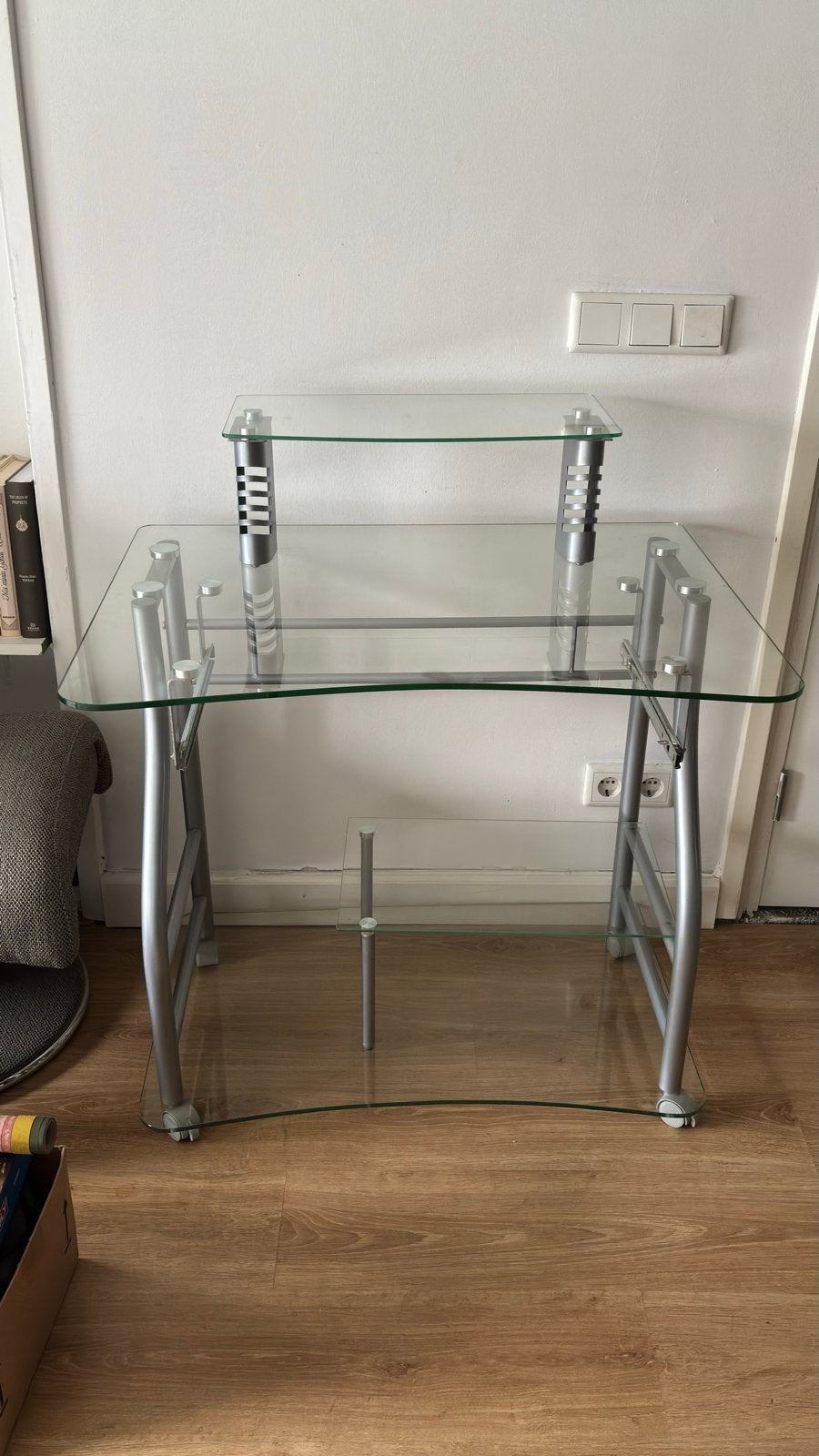 Glazen computerbureau met metalen frame en opzetstuk, Ophalen, Opzetstuk, Gebruikt, Computerbureau