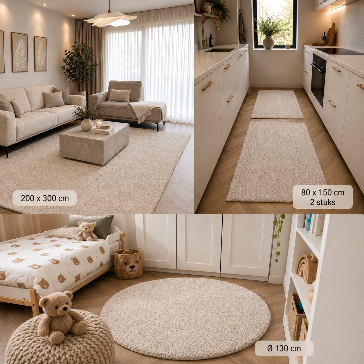 Beige vloerkleden laagpolig 4 stuks (zie omschrijving), Ophalen of Verzenden, Beige, Tapijt