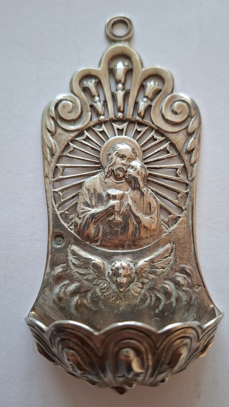 antiek zilveren wijwater bakje eind 1800., Antiek en Kunst, Ophalen of Verzenden, Zilver