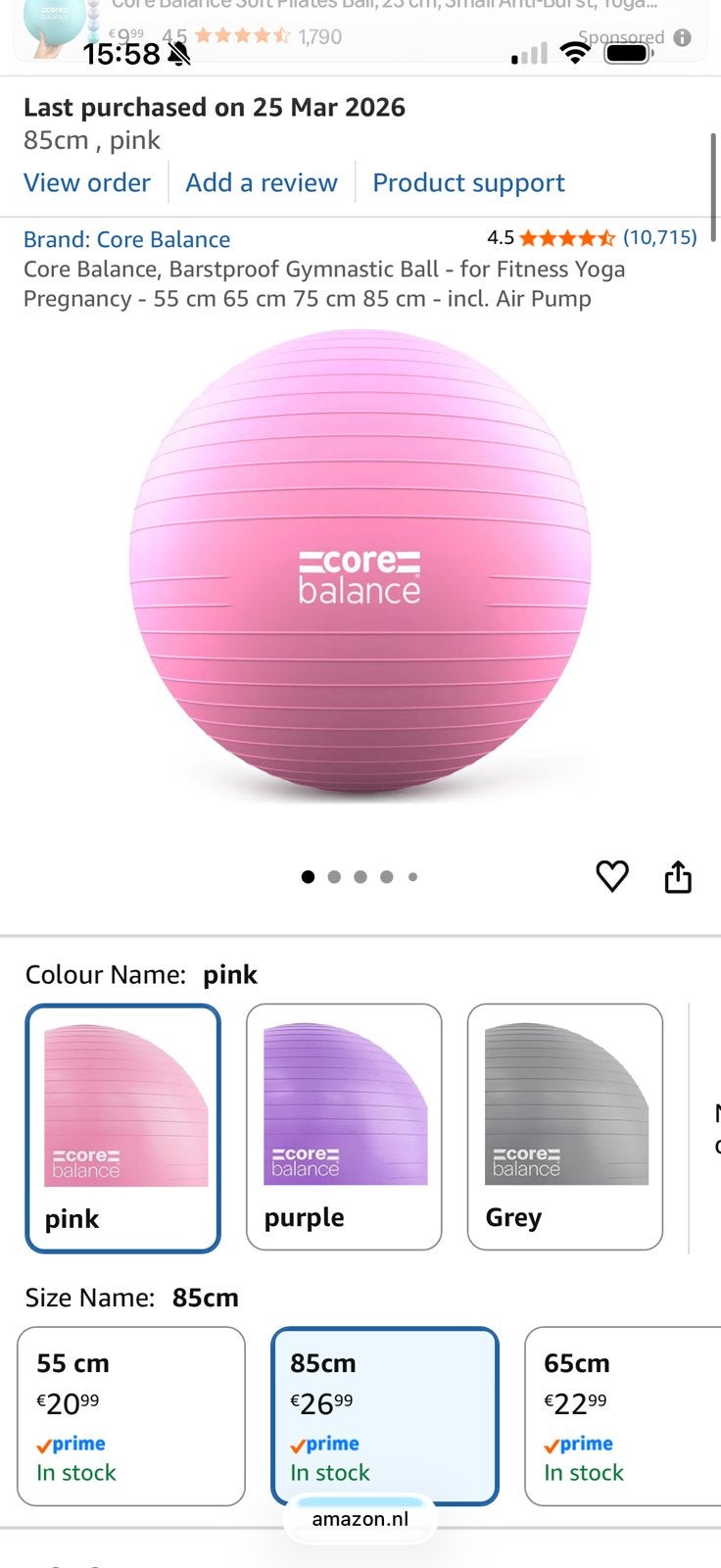 Core balance pilates ball 85cm, Ophalen, Zo goed als nieuw, Fitnessbal