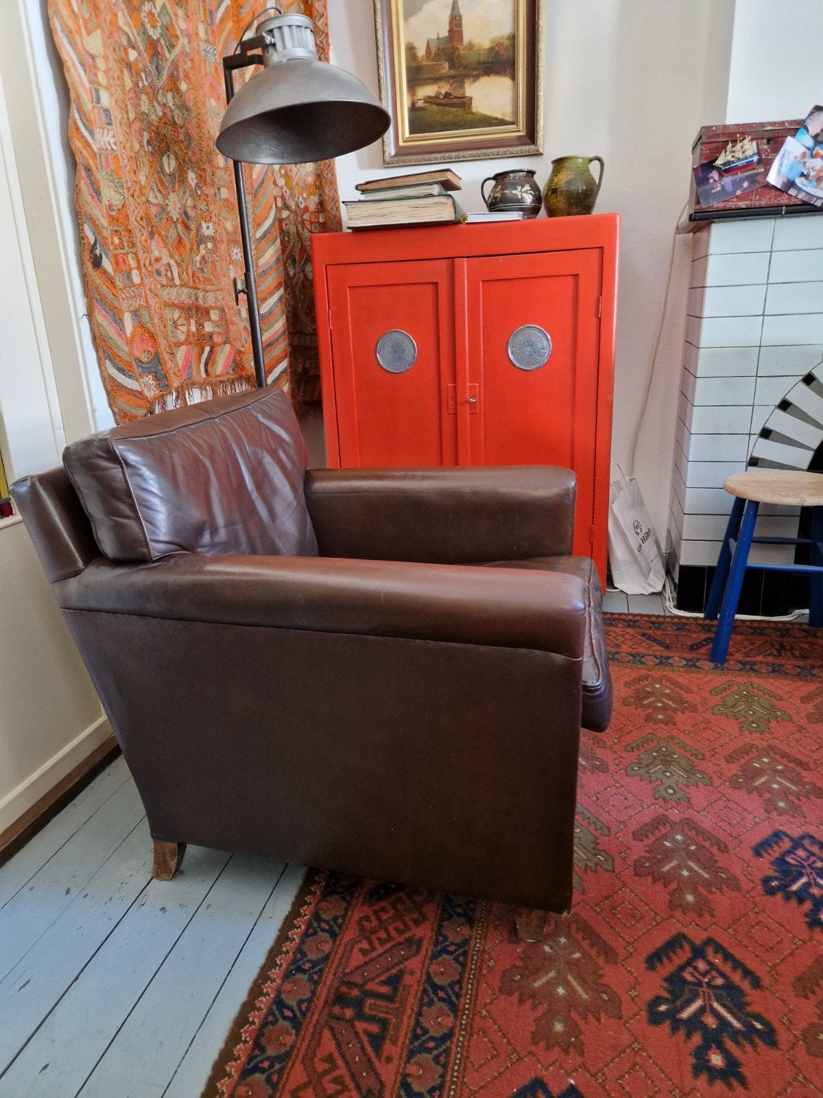 Leren fauteuil, Huis en Inrichting, Fauteuils, Ophalen, Gebruikt, 50 tot 75 cm, Leer