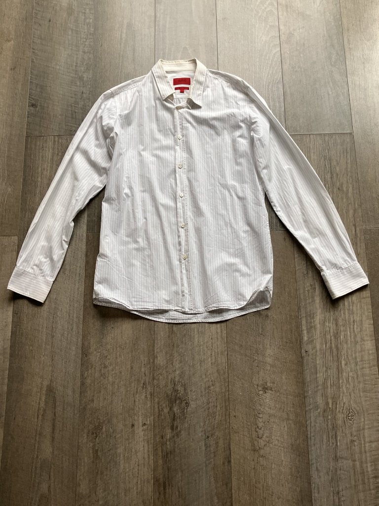 Hugo Boss slim line overhemd (grijs gestreept / maat M), Kleding | Heren, Overhemden, Wit, Hugo Boss, Gedragen, Halswijdte 39/40 (M)