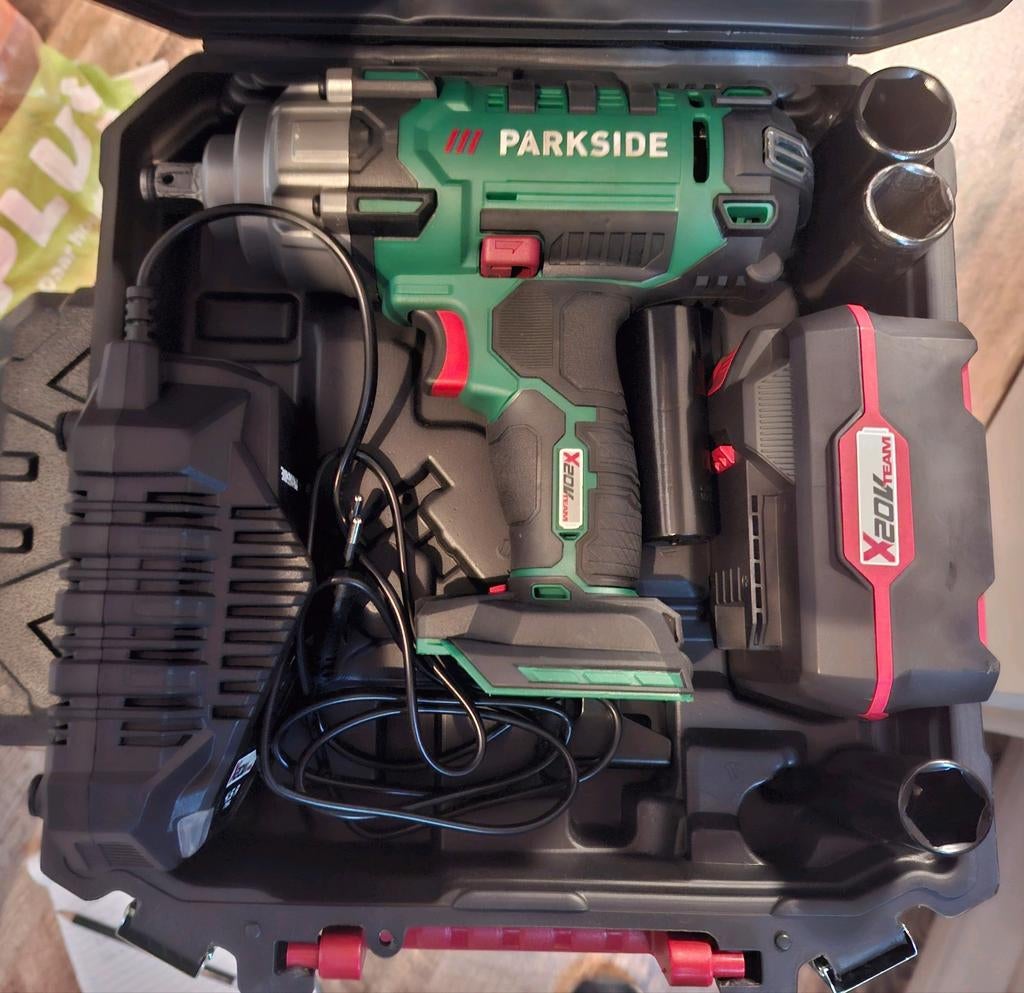 Parkside Accu Slagmoersleutel X20V Team met Accu en Lader, Ophalen of Verzenden, Gebruikt