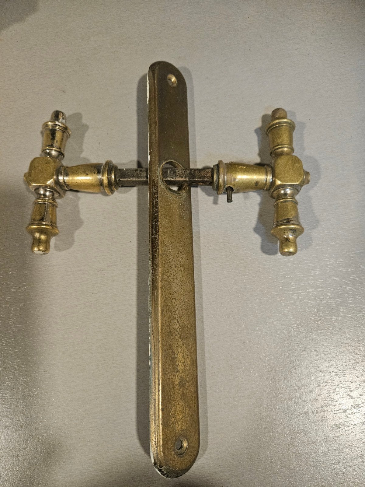 Antieke Messing Deurklinken met Plaat - Klassiek Design, Ophalen of Verzenden, Gebruikt, Koper of Messing, Klink of Kruk