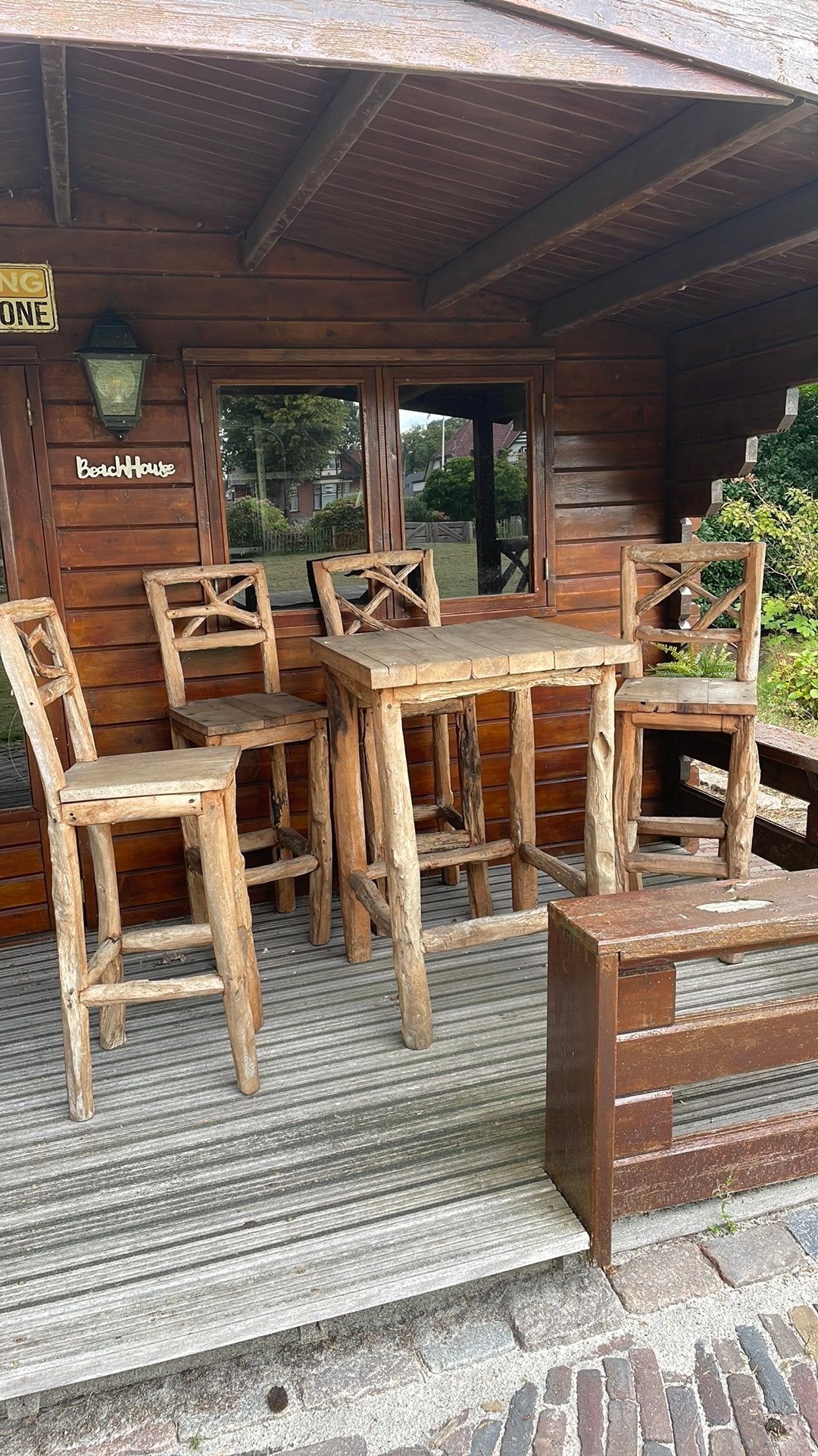 Bar set teakhout, Ophalen, Gebruikt, Teakhout, 4 zitplaatsen
