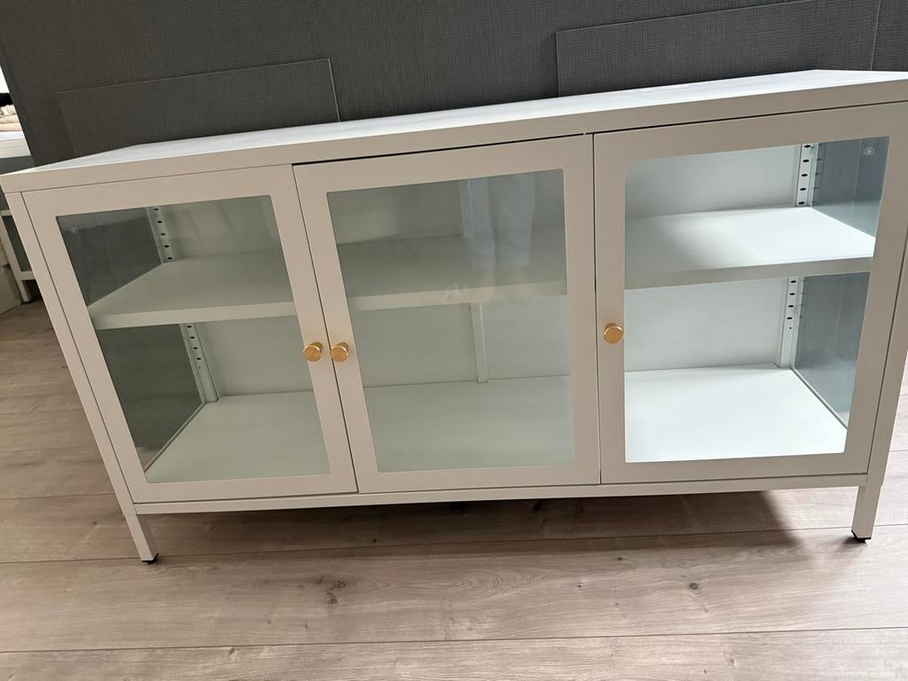Witte vitrinekast met glazen deuren - 115x35x65 cm, Huis en Inrichting, Kasten | Vitrinekasten, 100 tot 150 cm, Ophalen of Verzenden